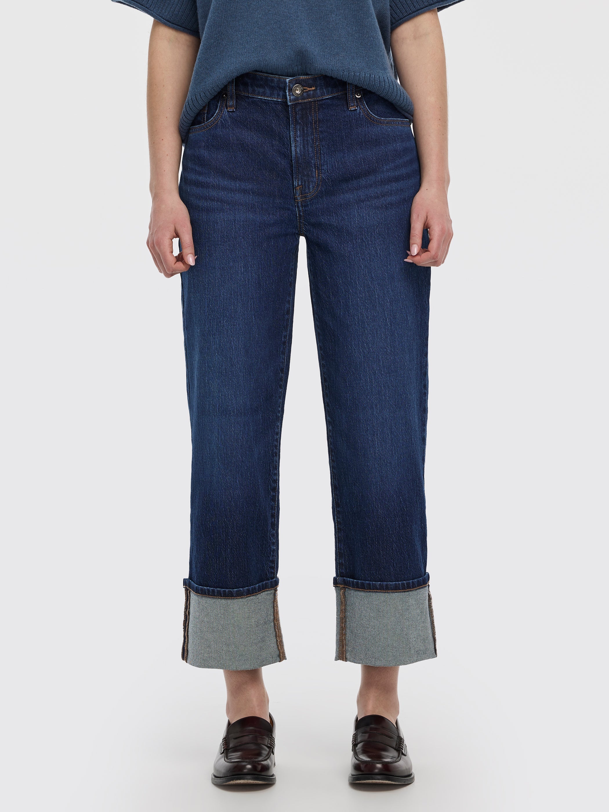 Straight-Leg High-Rise Cropped Jean with Rolled Cuffs