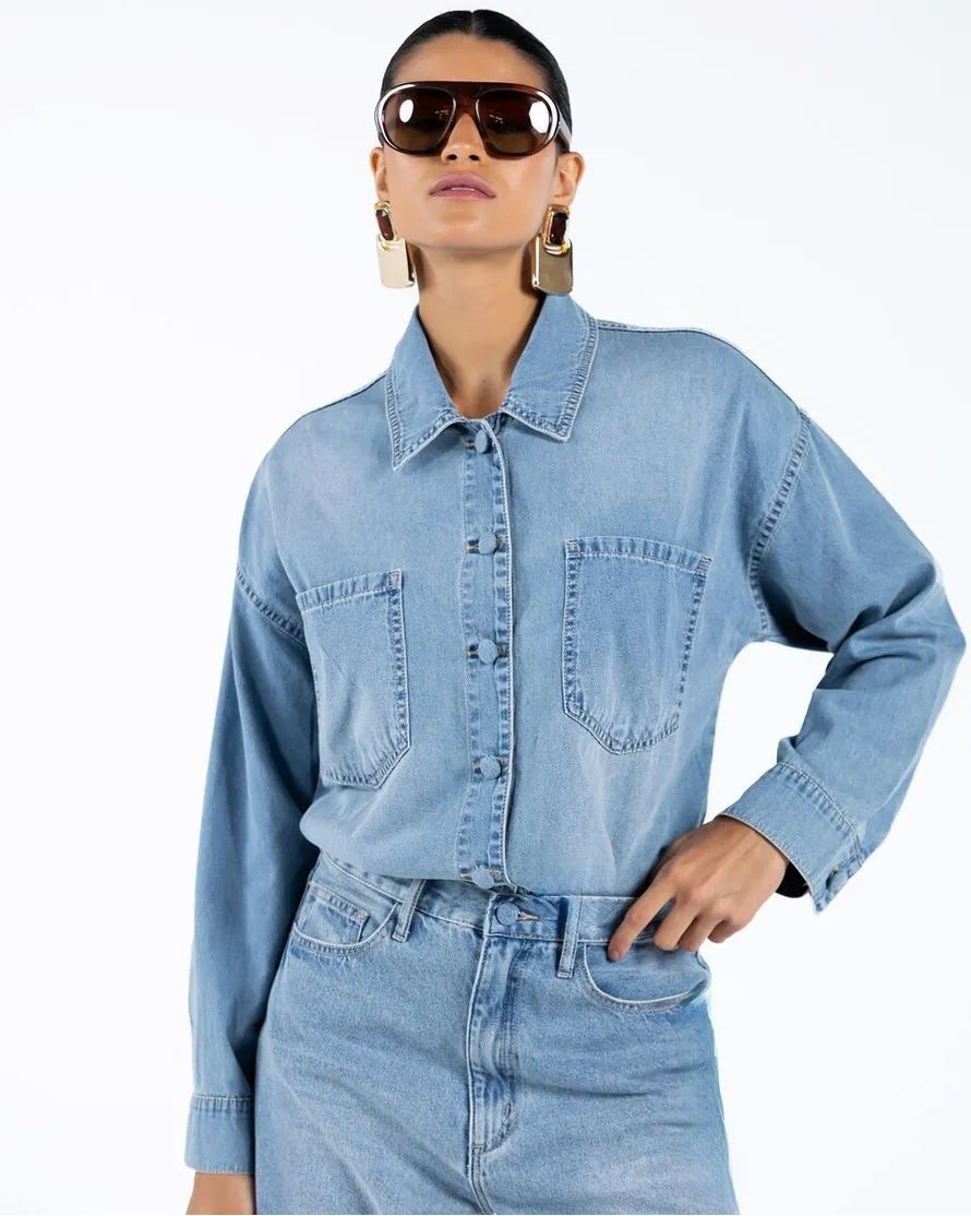 Oversized denim shirt