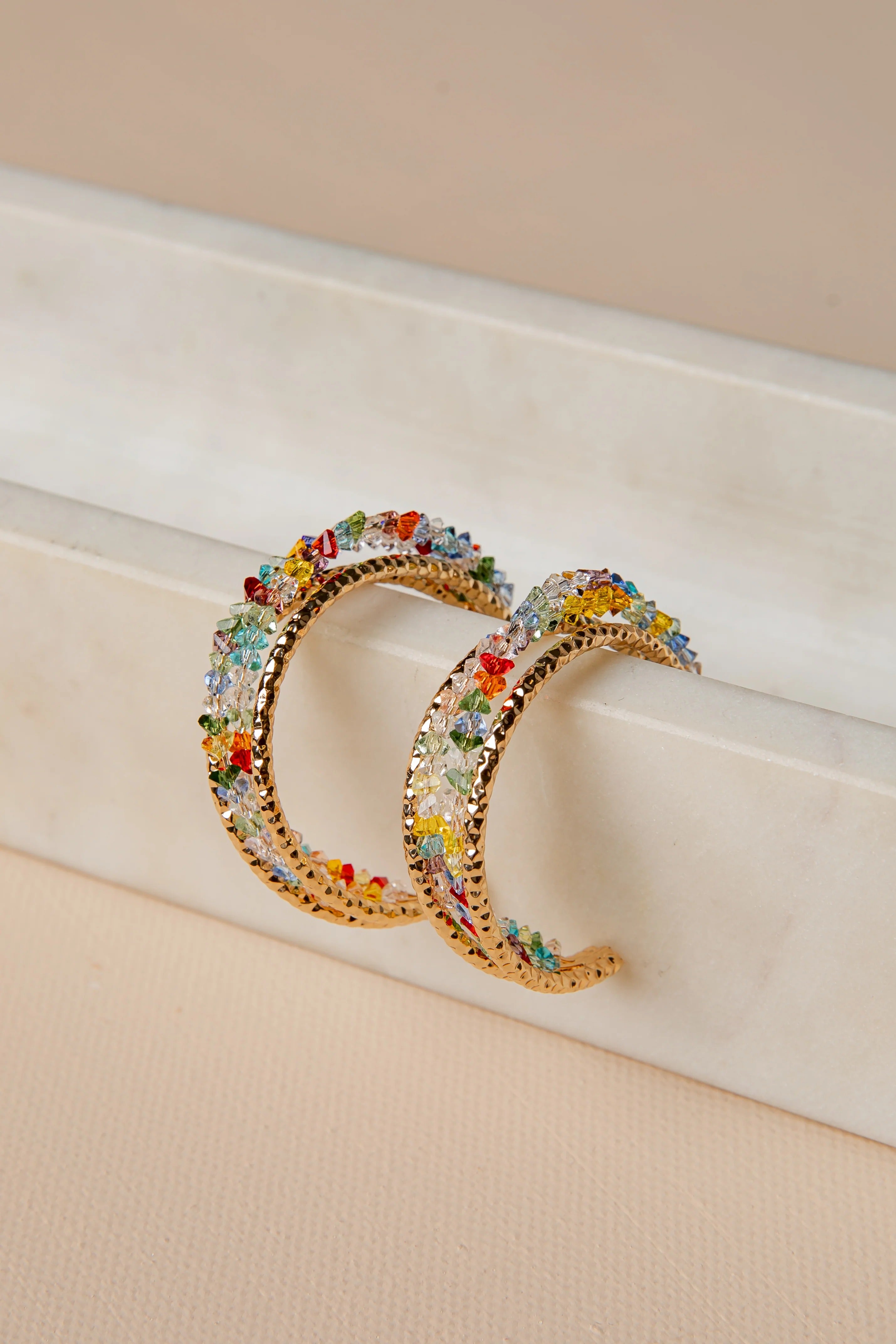 Multicolor Beaded Gold Hoop Earrings
