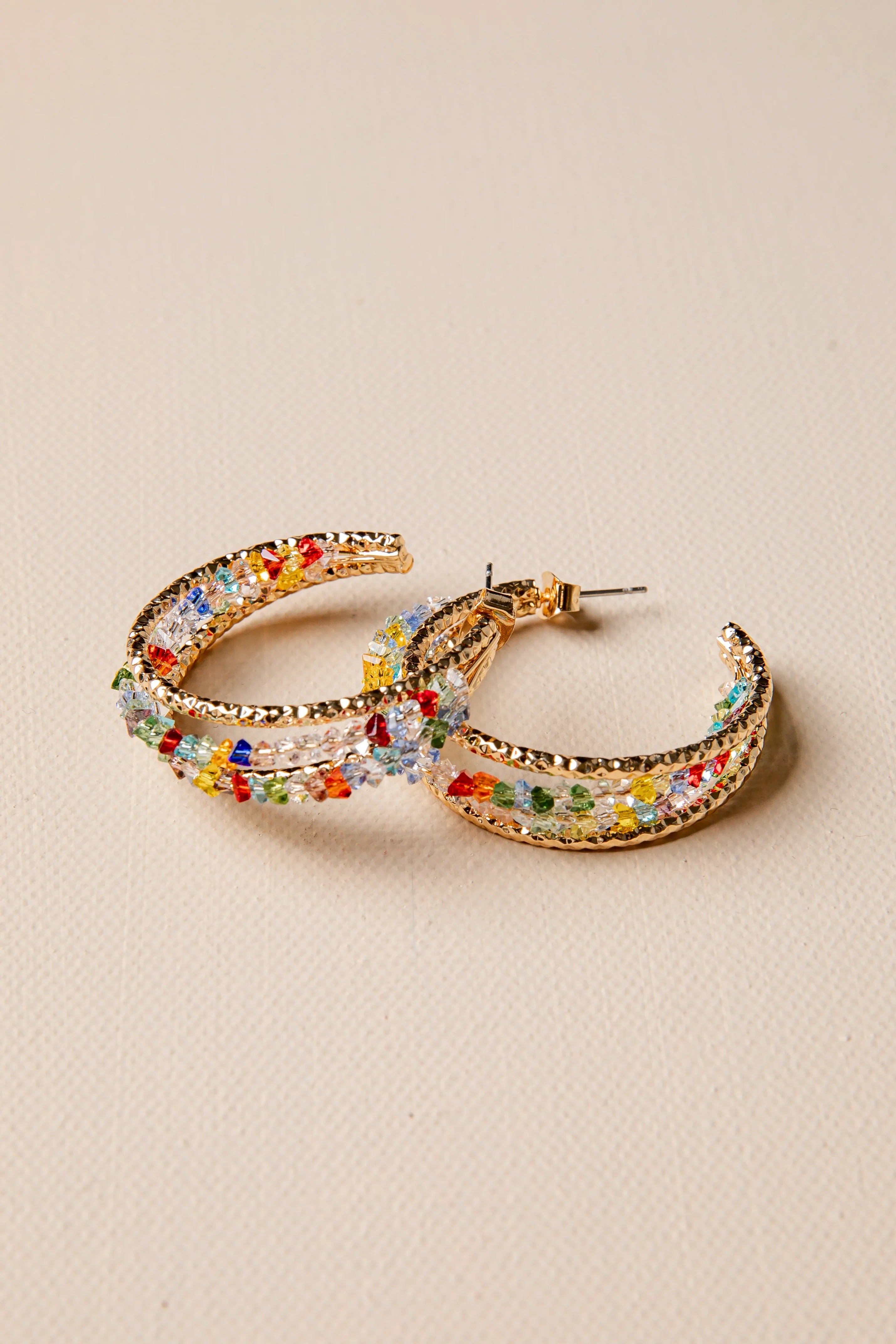 Multicolor Beaded Gold Hoop Earrings