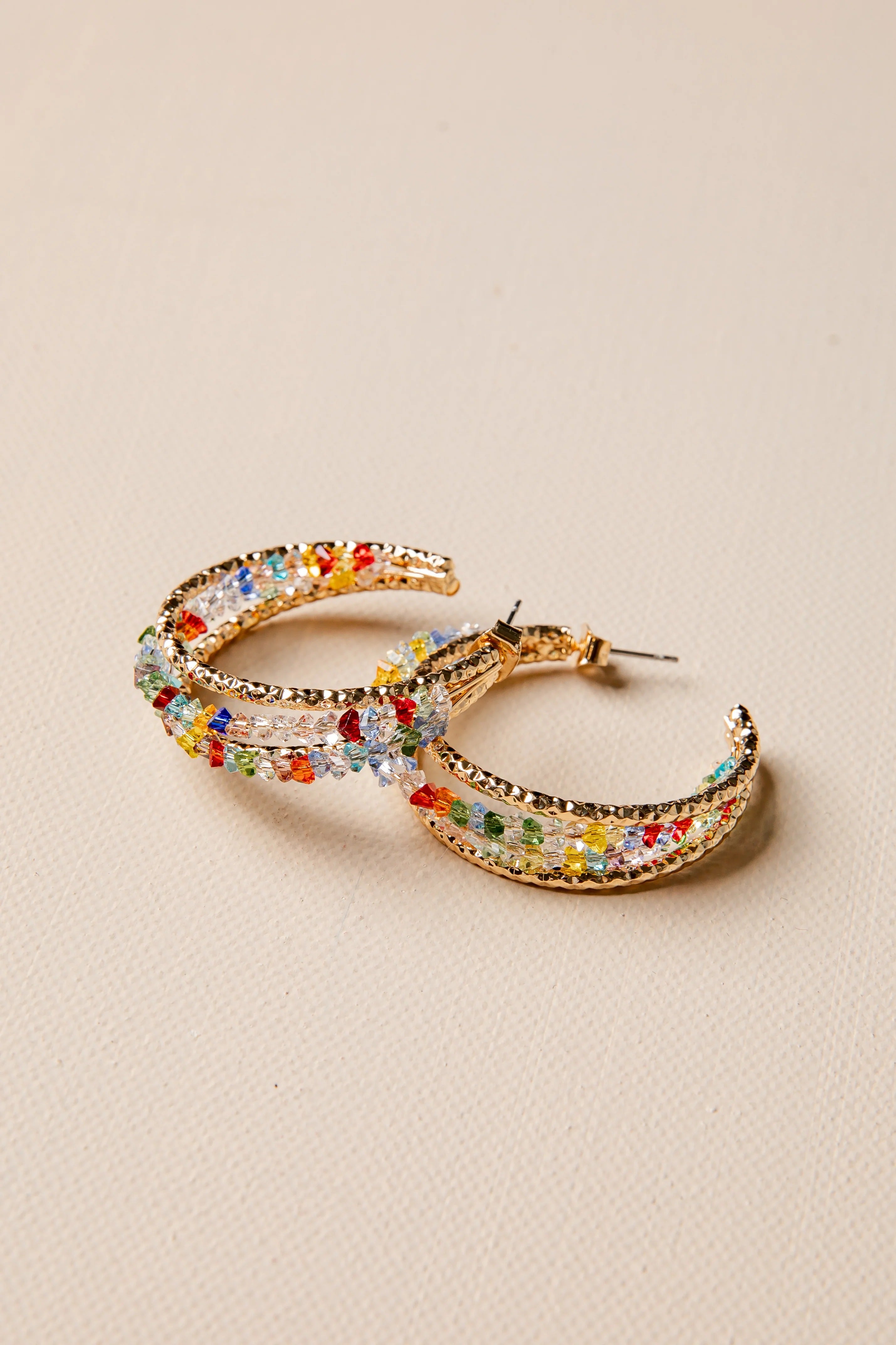Multicolor Beaded Gold Hoop Earrings