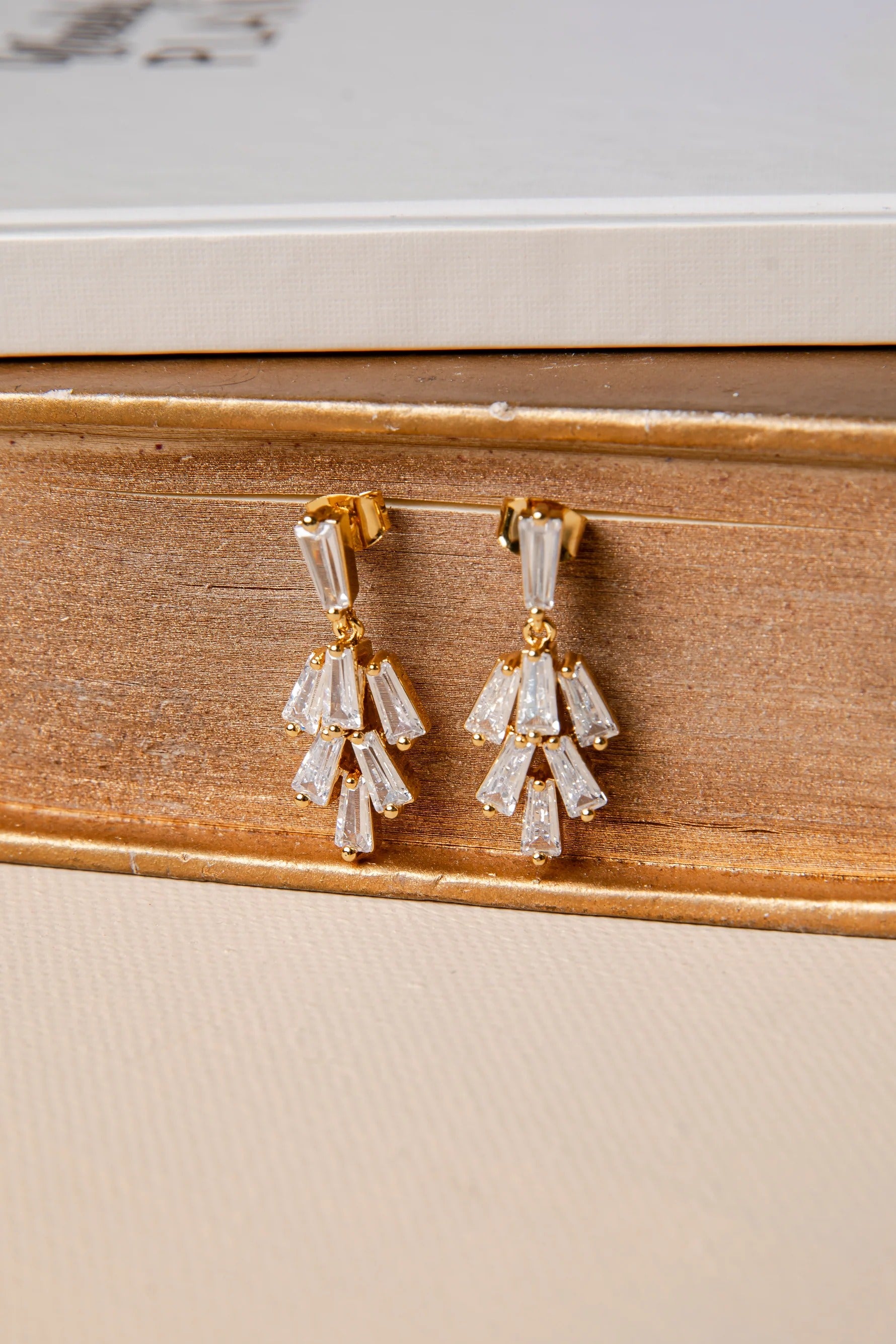Gold Cascade Baguette Crystal Drop Earrings