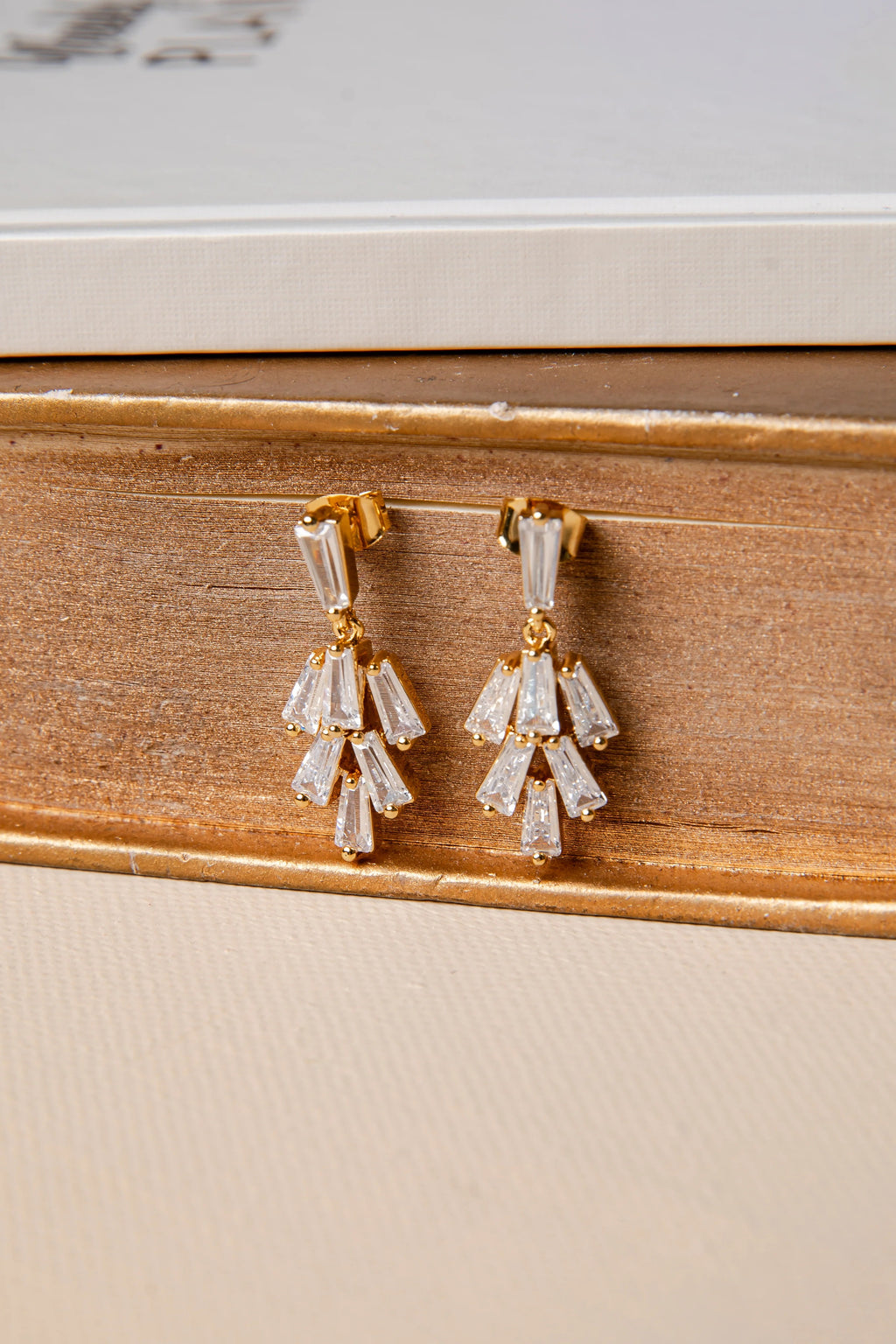 Gold Cascade Baguette Crystal Drop Earrings