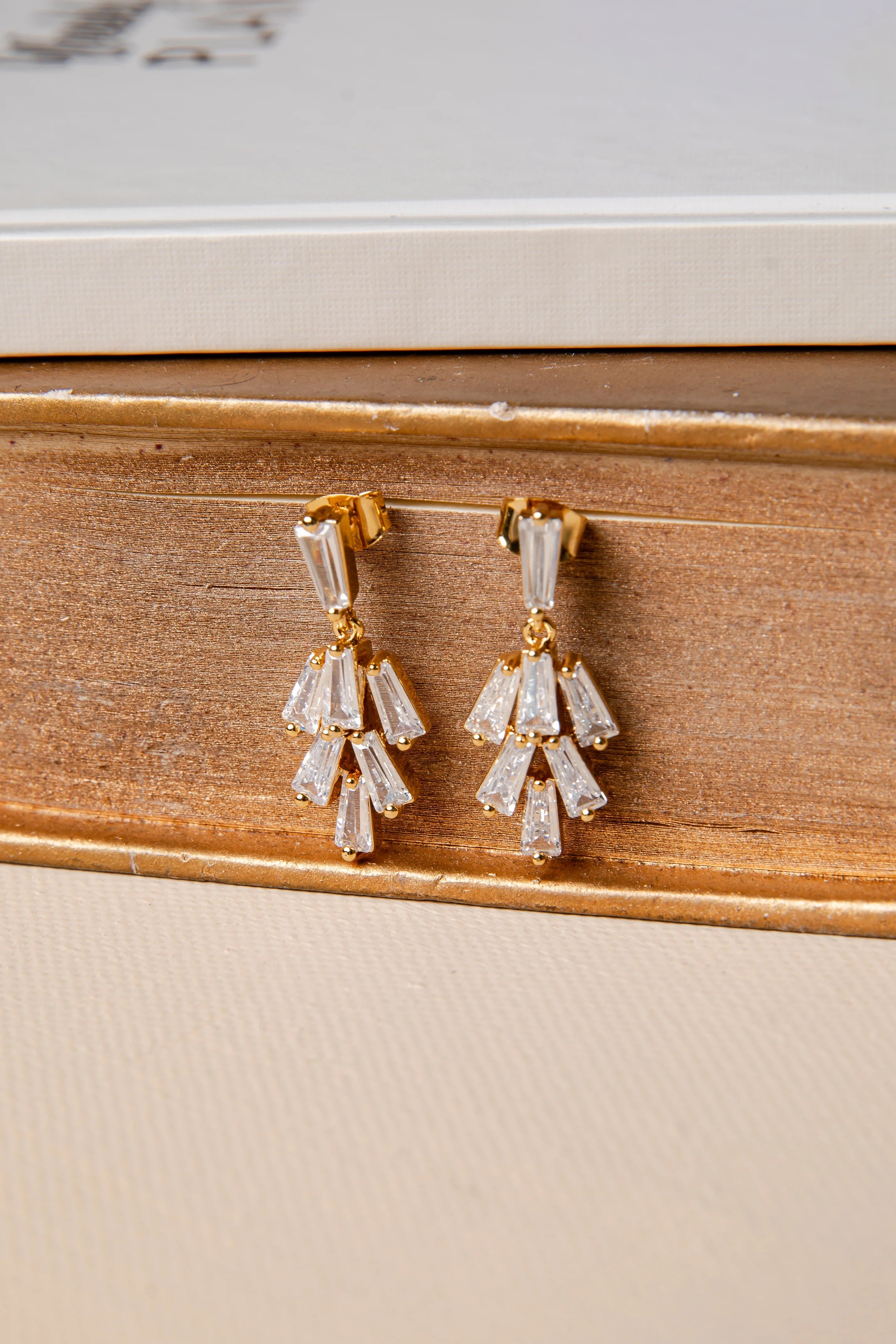 Gold Cascade Baguette Crystal Drop Earrings