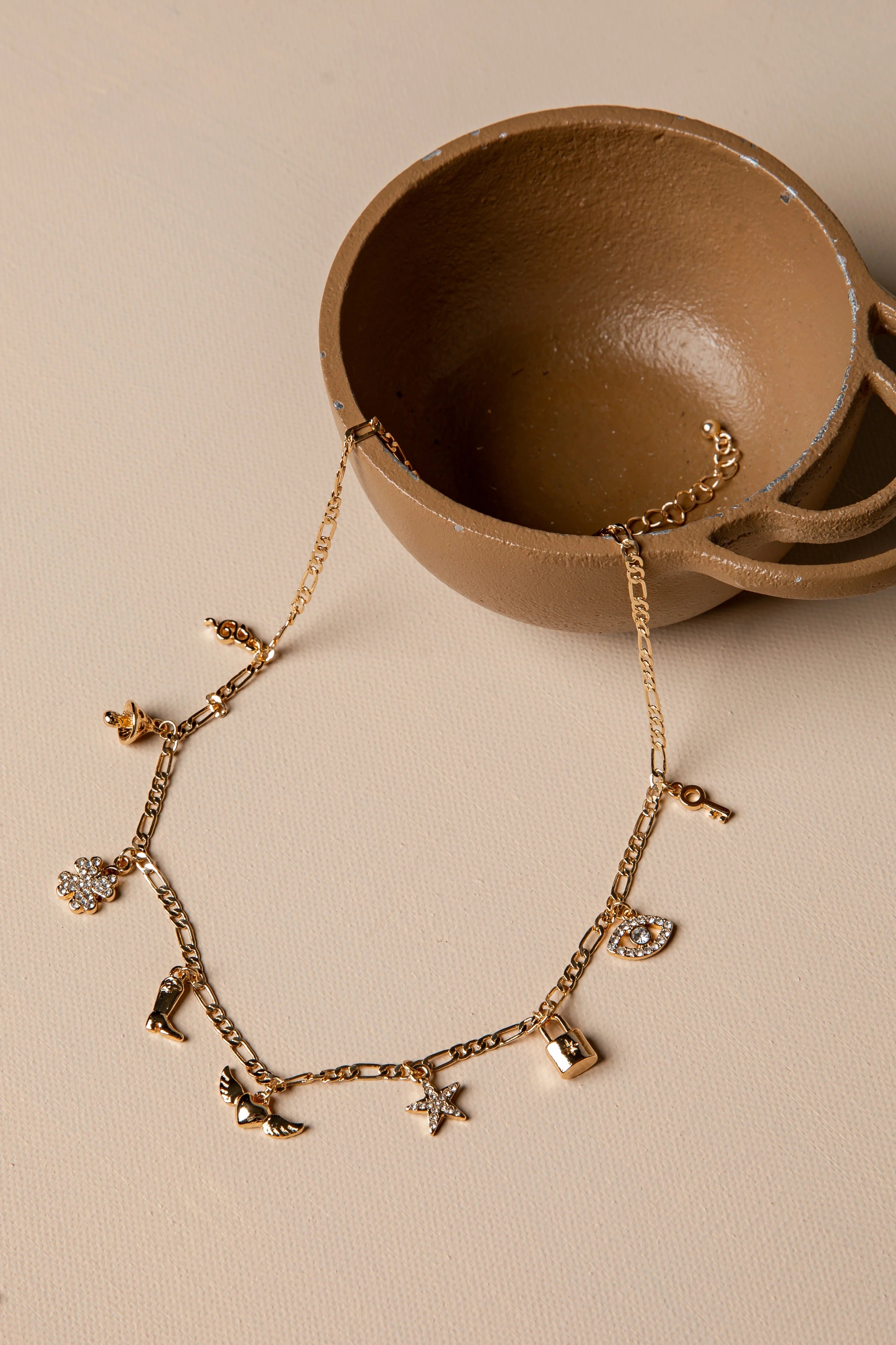 Gold Charm Statement Necklace