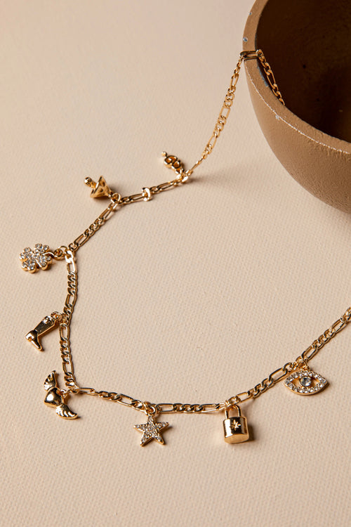 Gold Charm Statement Necklace