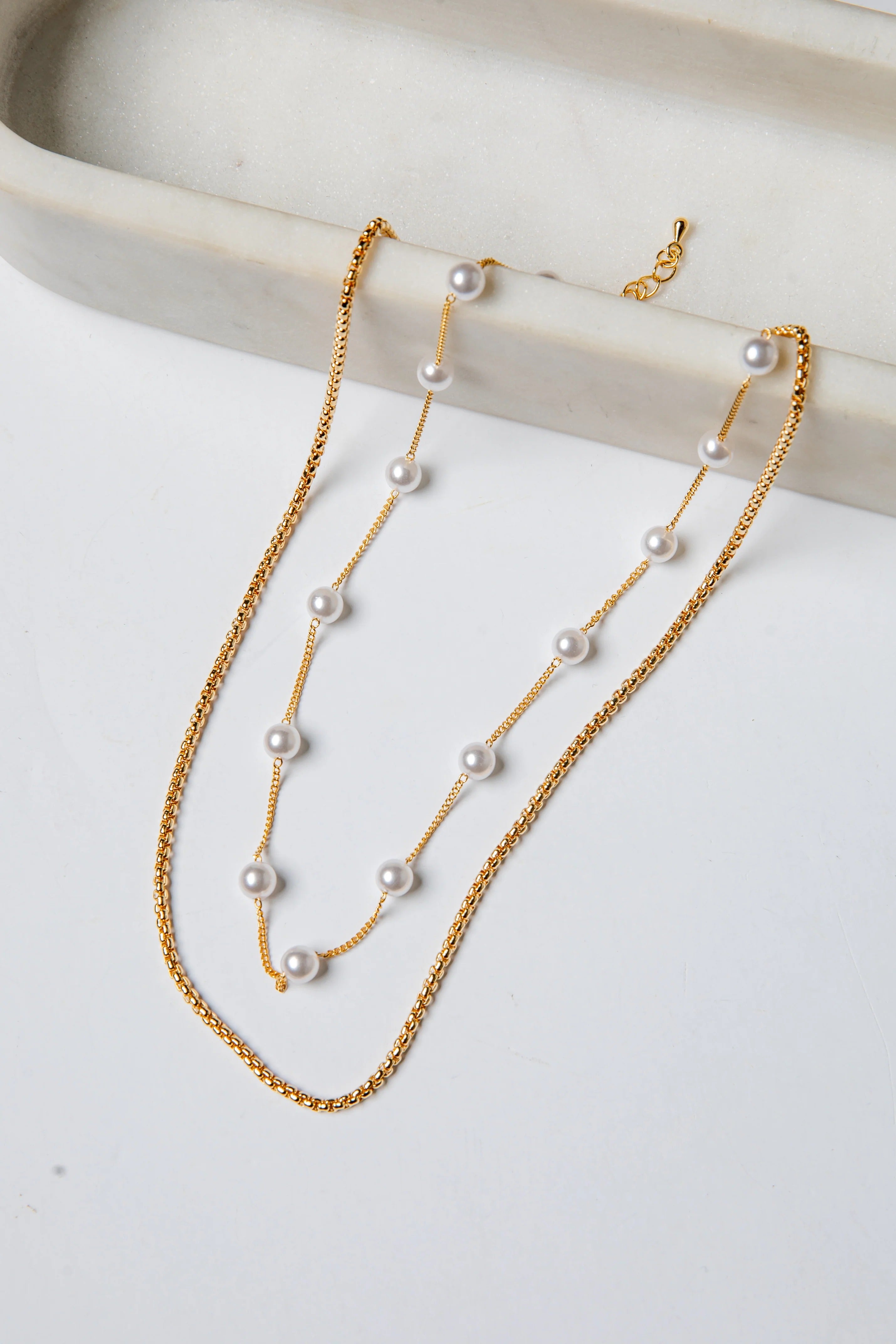Layered Gold Necklace with Pearl Accents