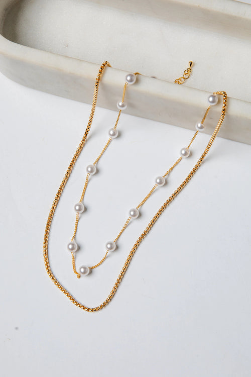 Layered Gold Necklace with Pearl Accents