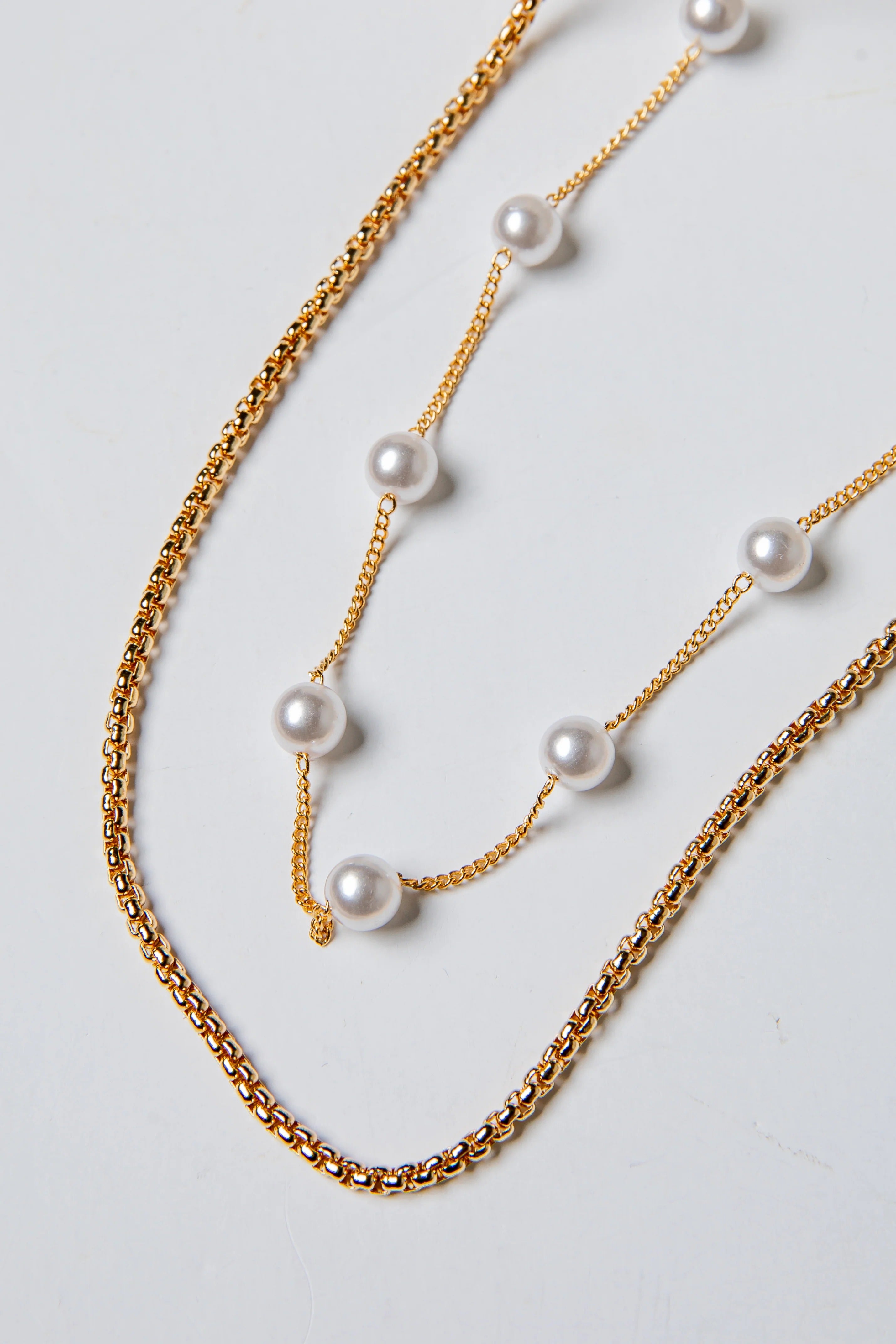 Layered Gold Necklace with Pearl Accents