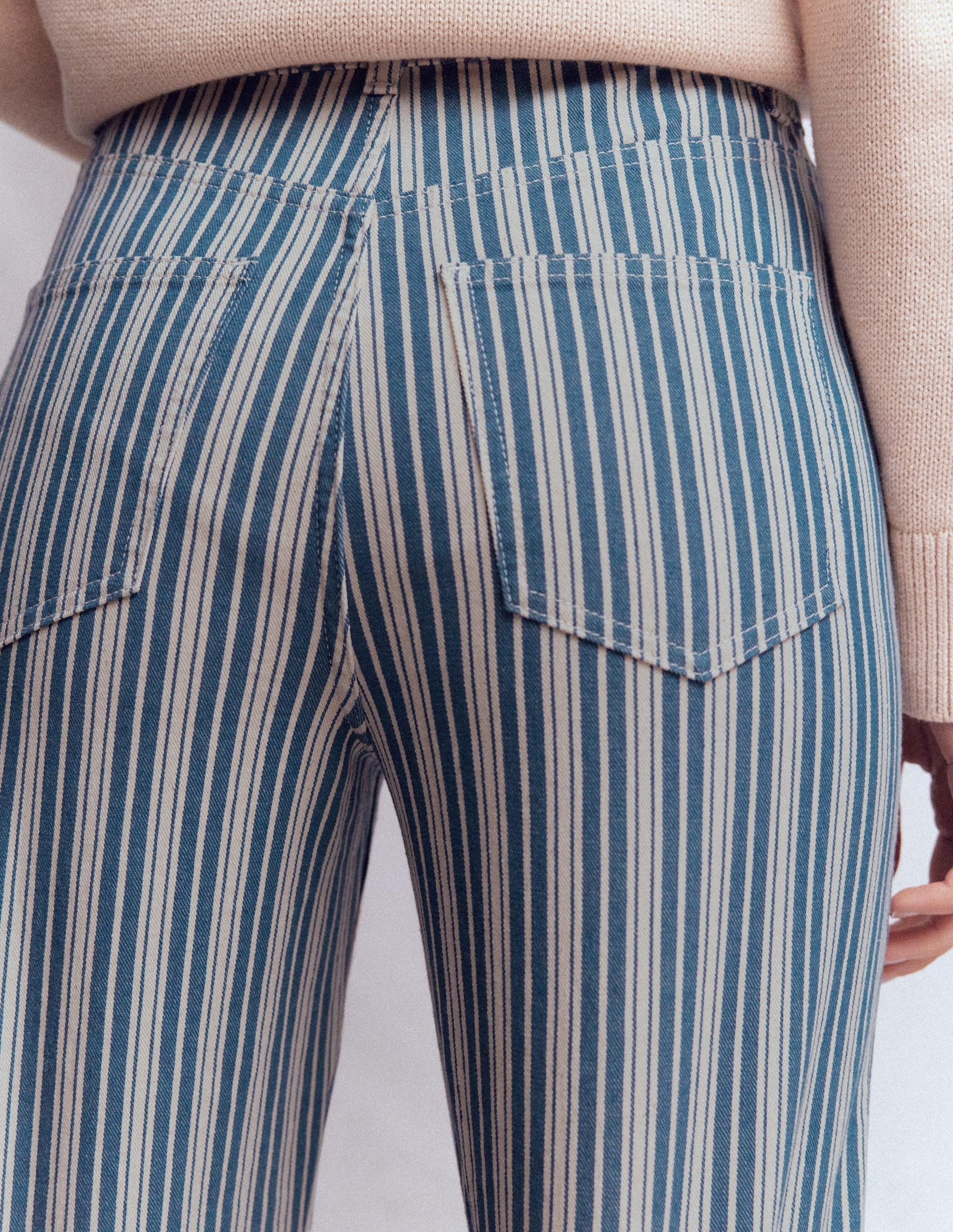 High Rise Column Leg Jeans-Blue Stripe