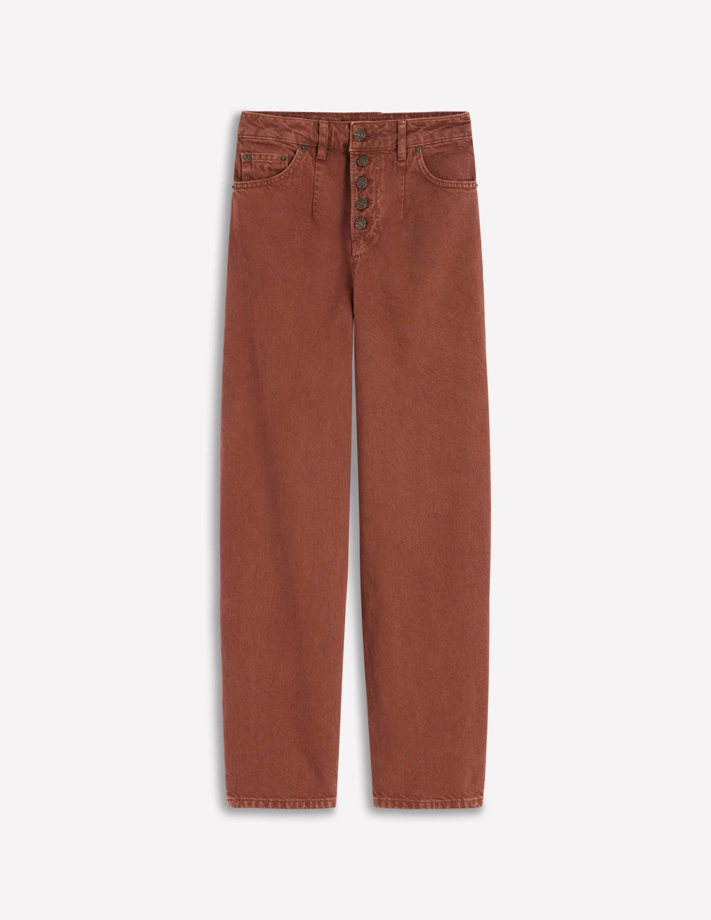 Exposed Button Straight Jeans-Brown