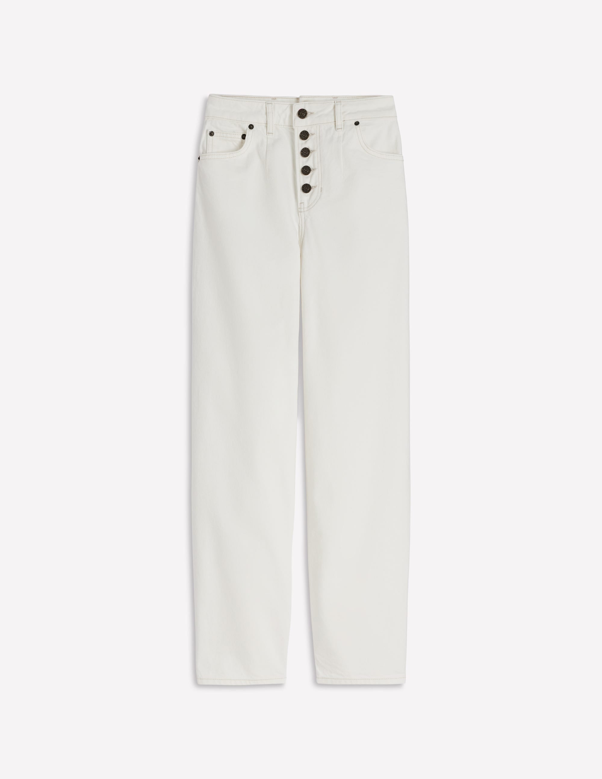 Exposed Button Straight Jeans-Ecru