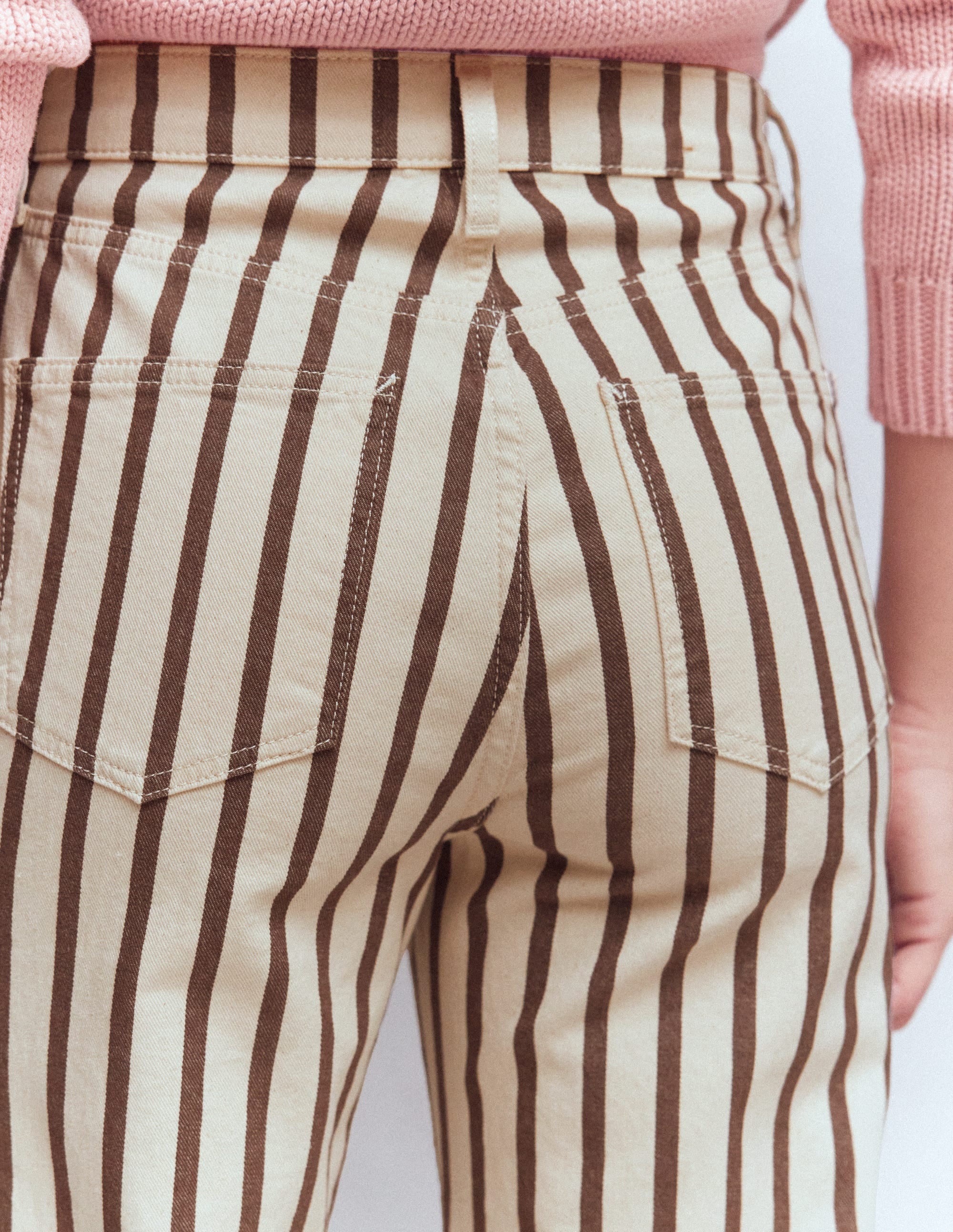 High Rise Straight Jeans-Brown Ecru Stripe
