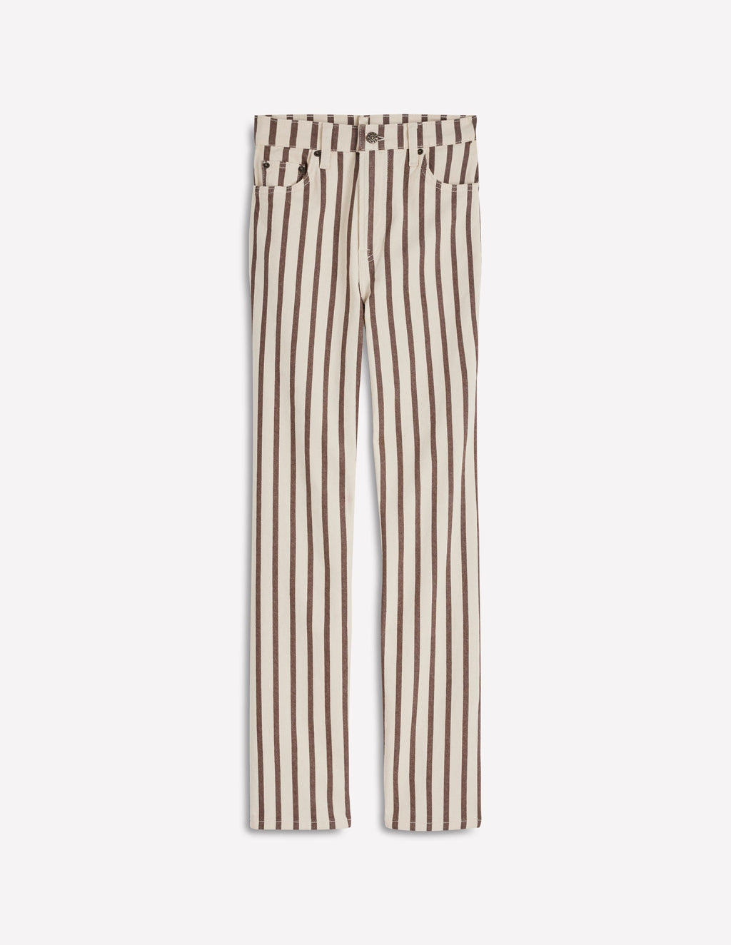 High Rise Straight Jeans-Brown Ecru Stripe