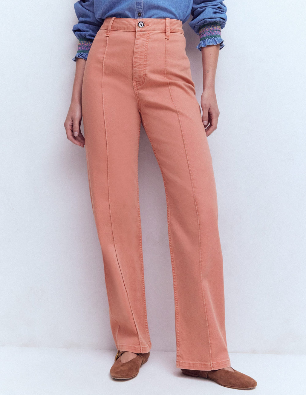 Pintuck Column Leg Jeans-Almond Pink