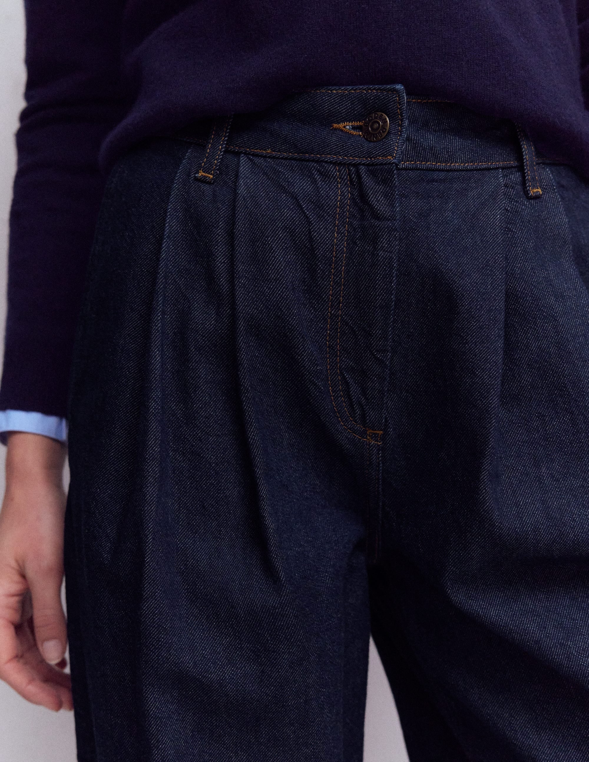 Pleated Wide Leg Jeans-Indigo Rinse