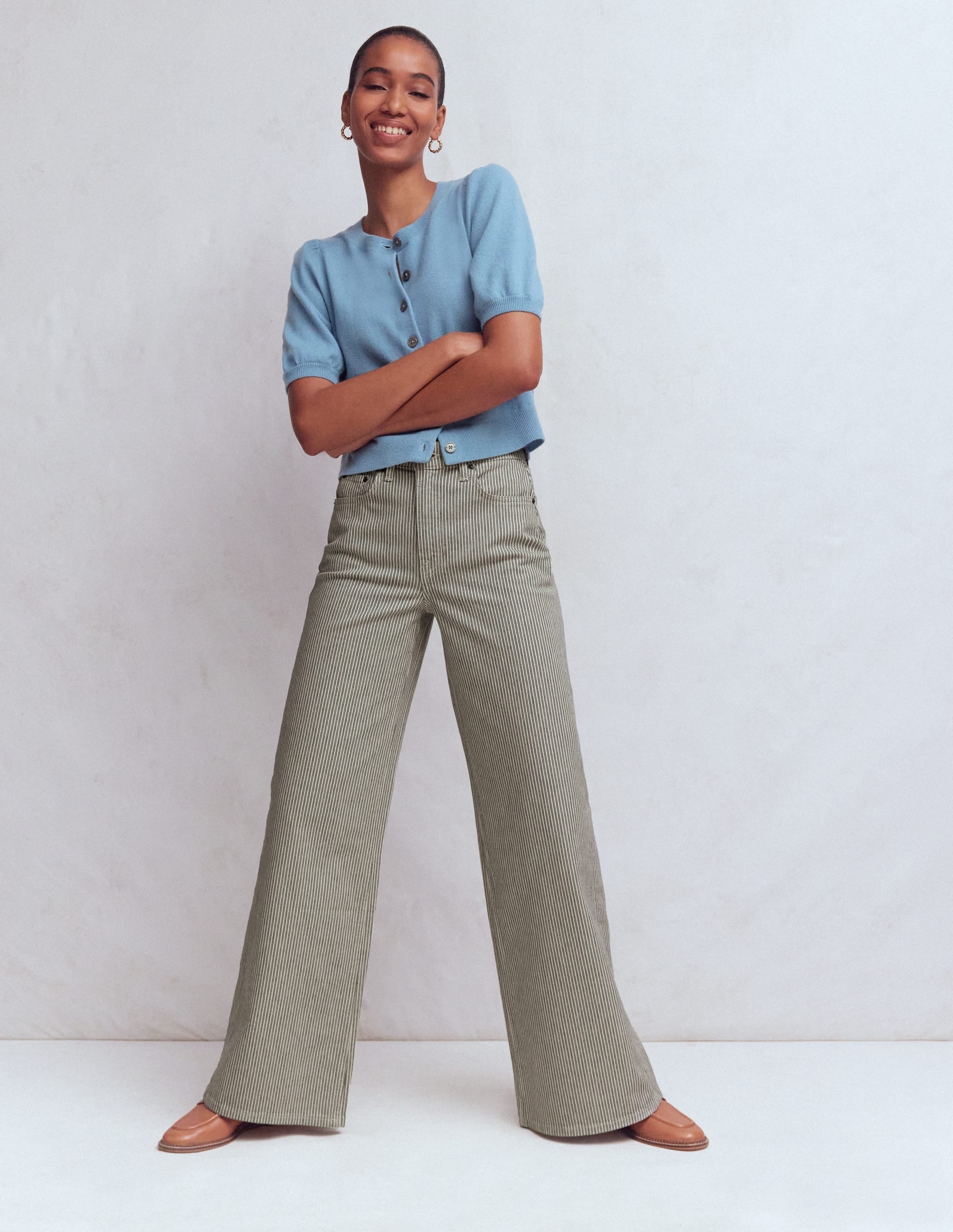 High Rise Wide Leg Jeans-Blue Stripe
