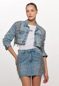 Chaos Rhinestone Fringe Embroidered Denim Jacket
