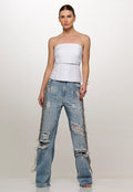 Chaos Rhinestone Fringe Embroidered Jeans