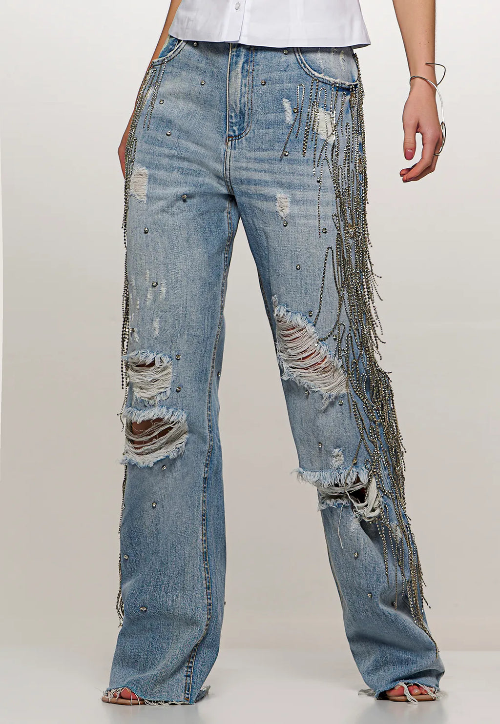Chaos Rhinestone Fringe Embroidered Jeans