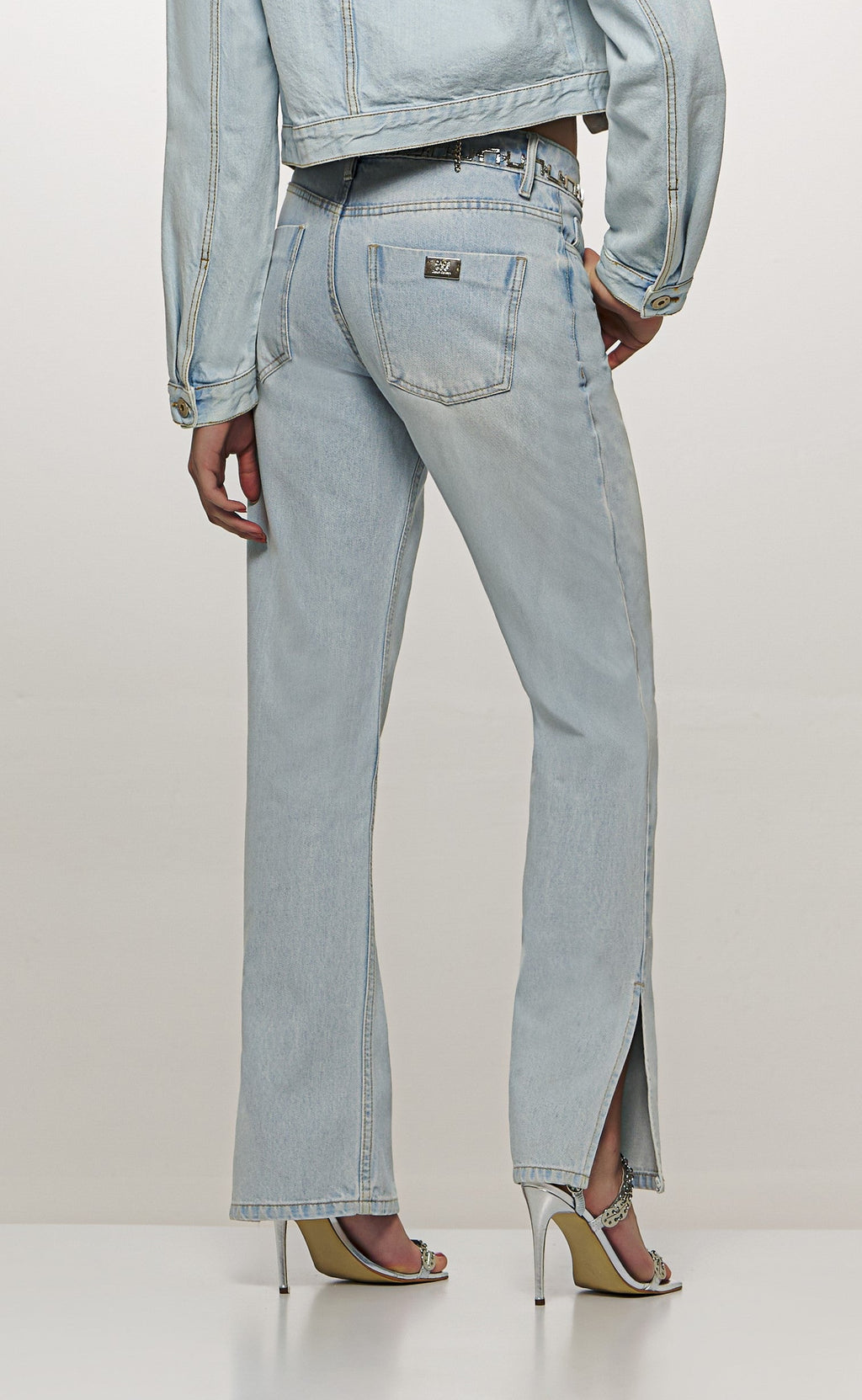 Embroidered Jeans with Chain Detail