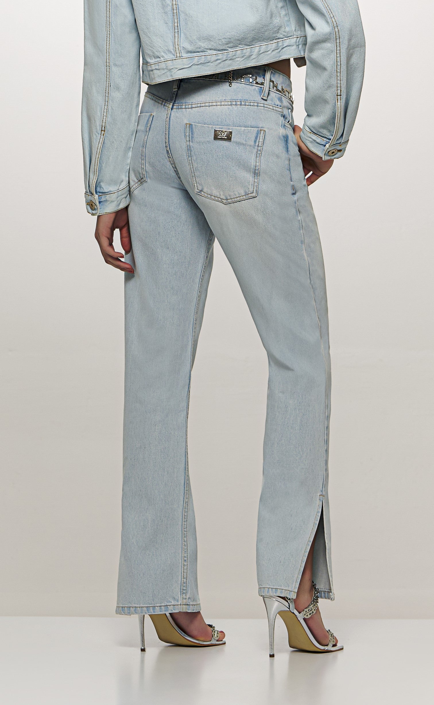 Embroidered Jeans with Chain Detail