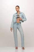 Embroidered Jeans with Chain Detail