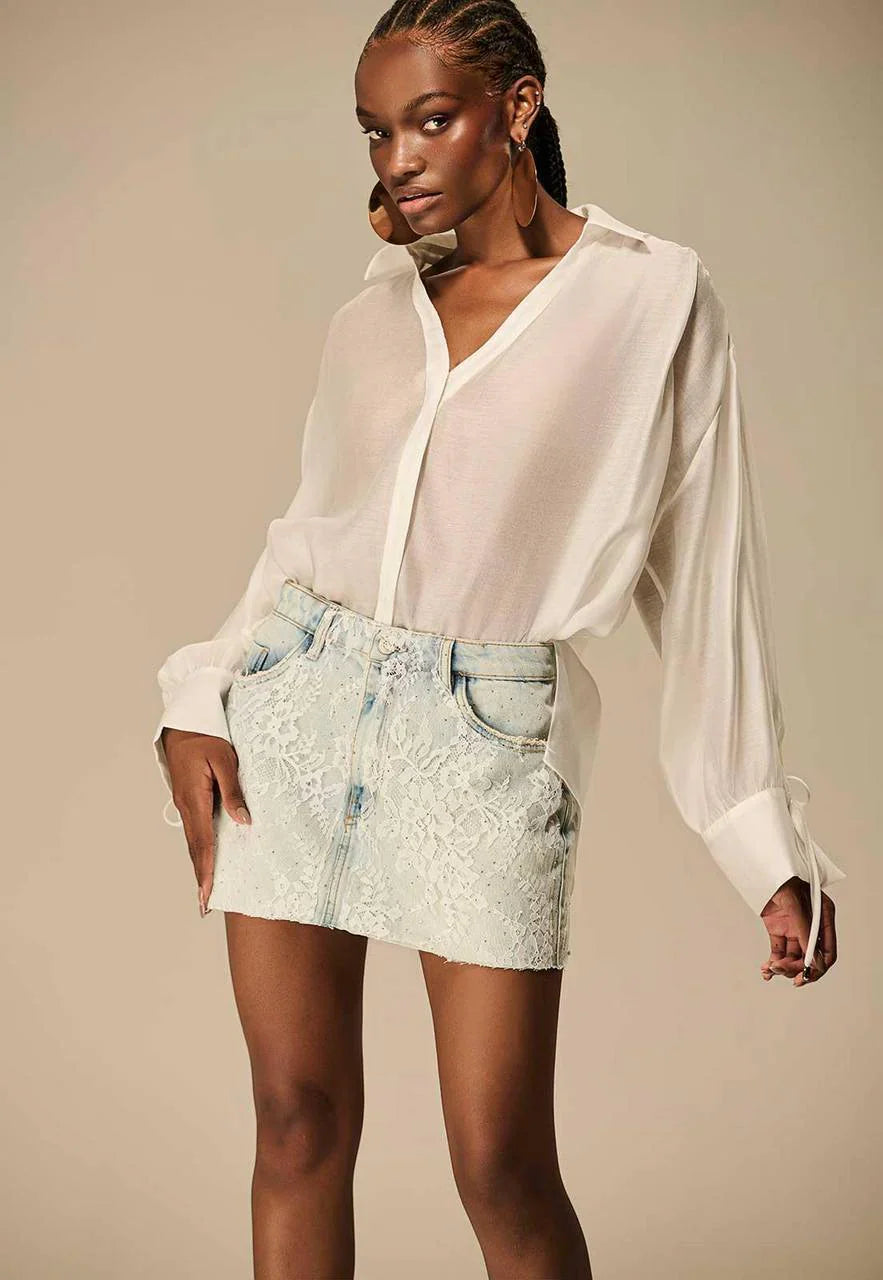 Denim Skirt with Lace