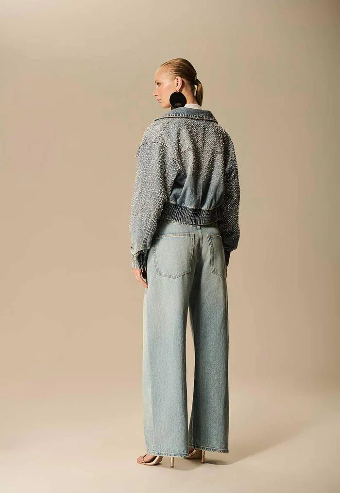 Denim Jacket with Embroidered Shoulder