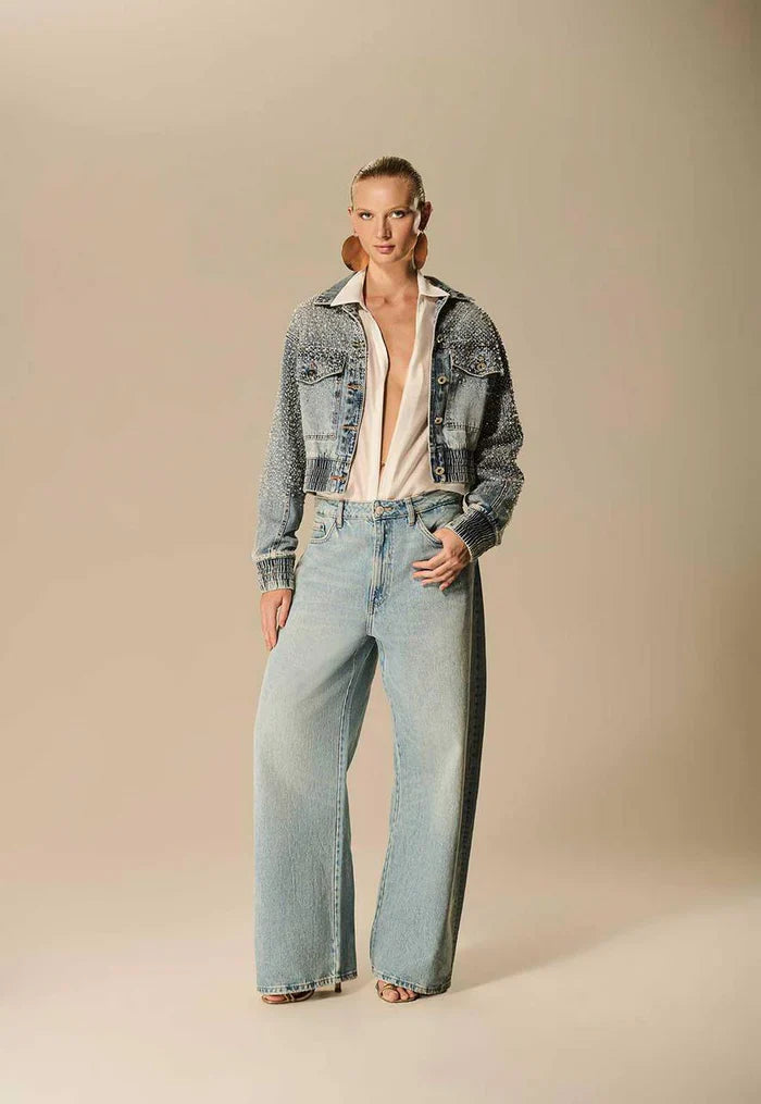 Denim Jacket with Embroidered Shoulder