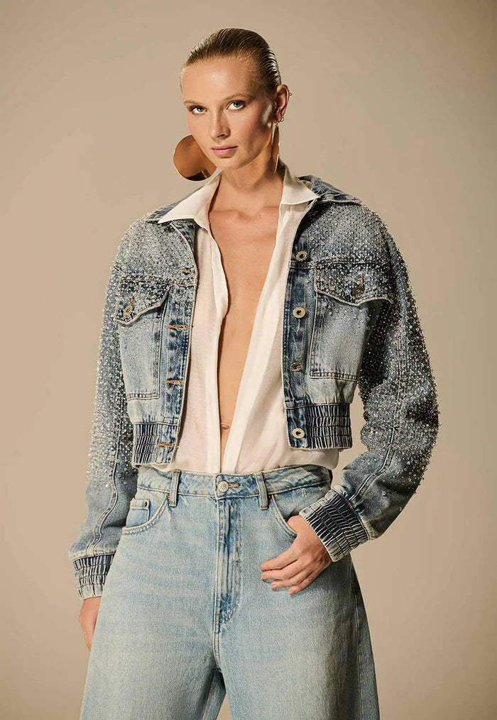 Denim Jacket with Embroidered Shoulder