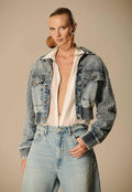 Denim Jacket with Embroidered Shoulder