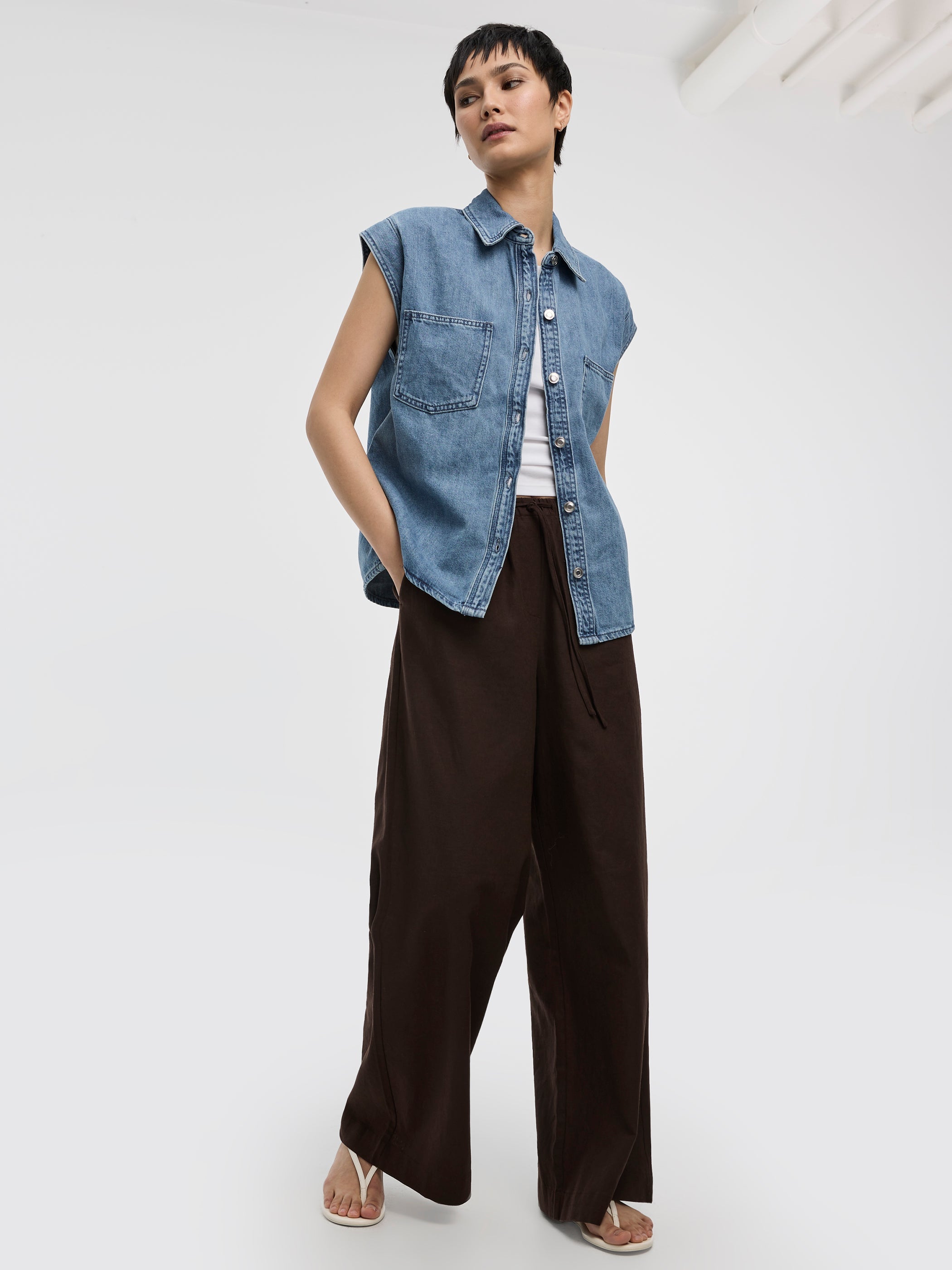 Extended-Sleeve Denim Shirt