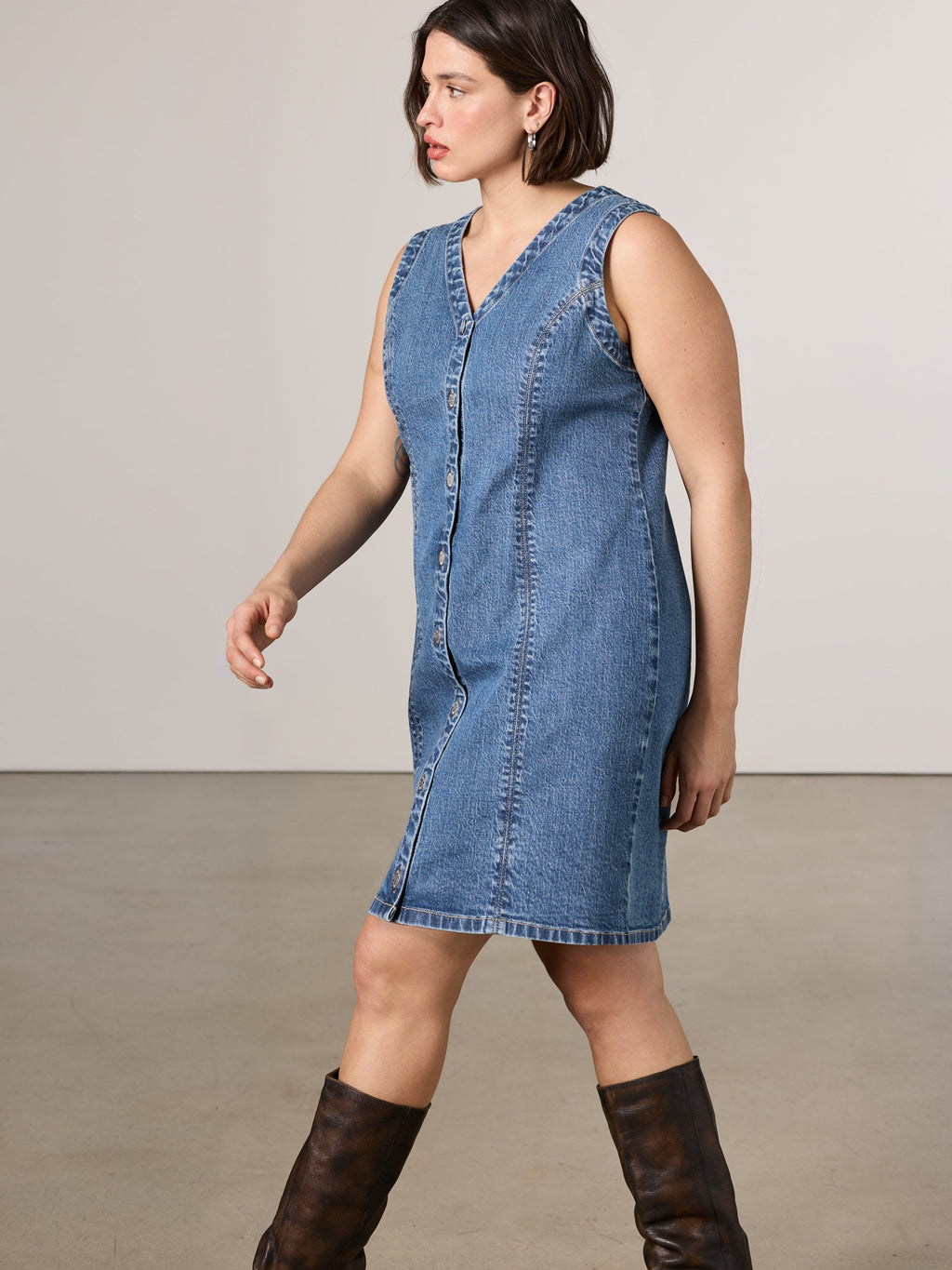 Sleeveless Buttoned-Down Mini Denim Dress