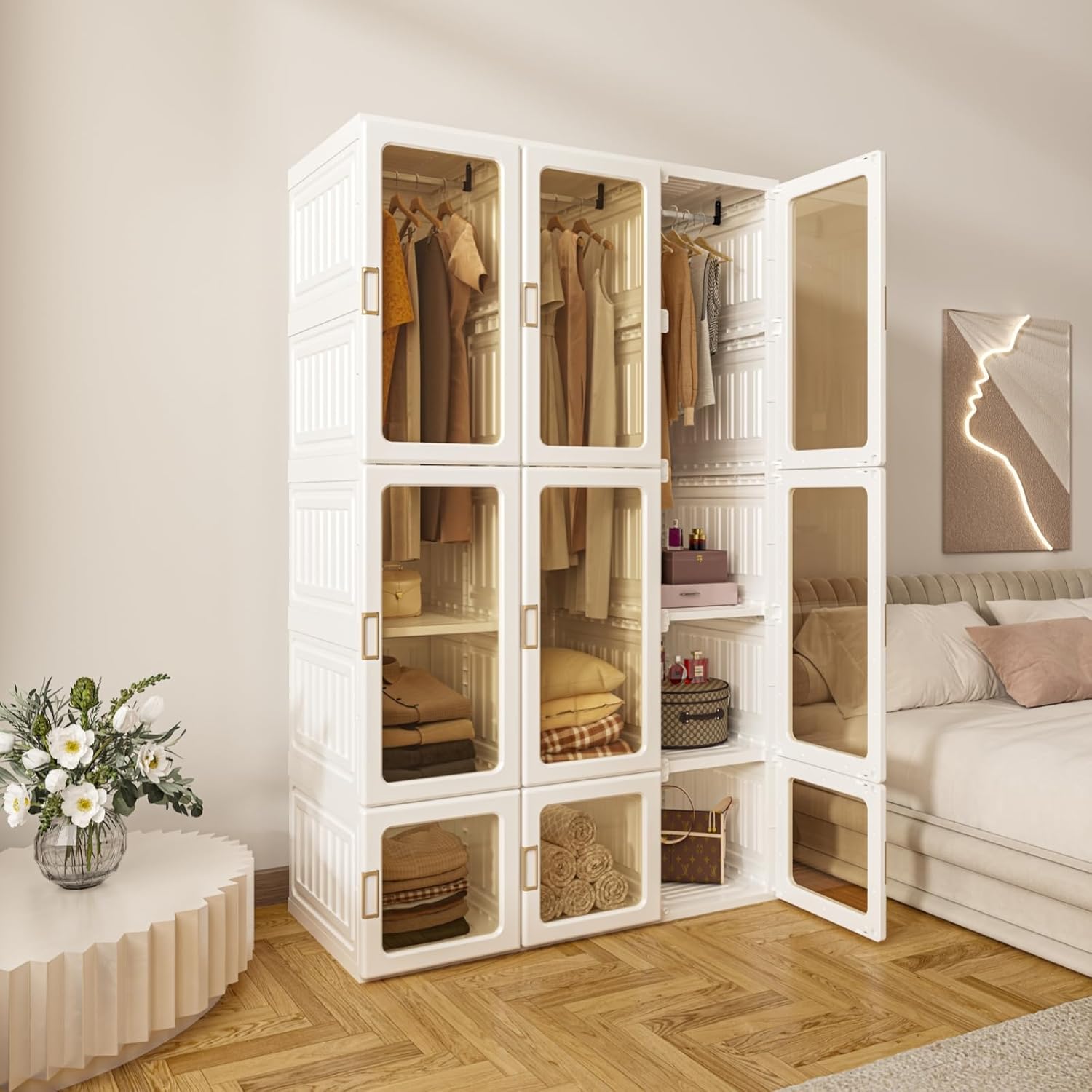 Foldable Wardrobe Closet with Hanging Rods