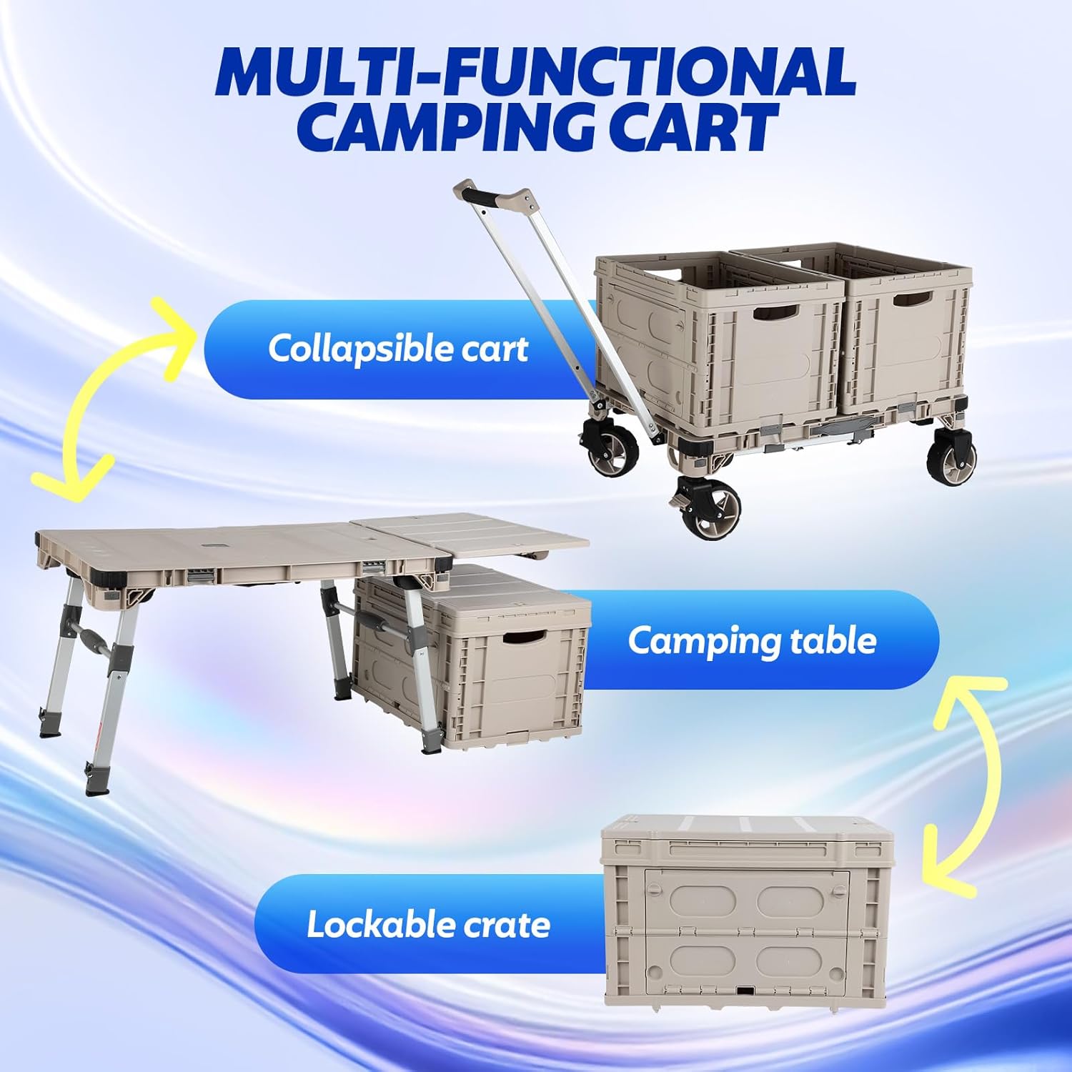 Foldable Camping Table Cart,3-in-1 Convertible Utility Wagon