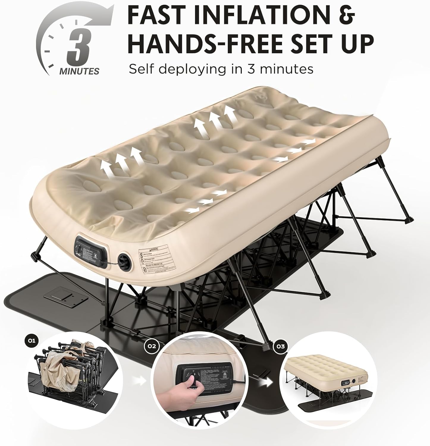 Portable and fast inflating Inflatable bed with support🛏️