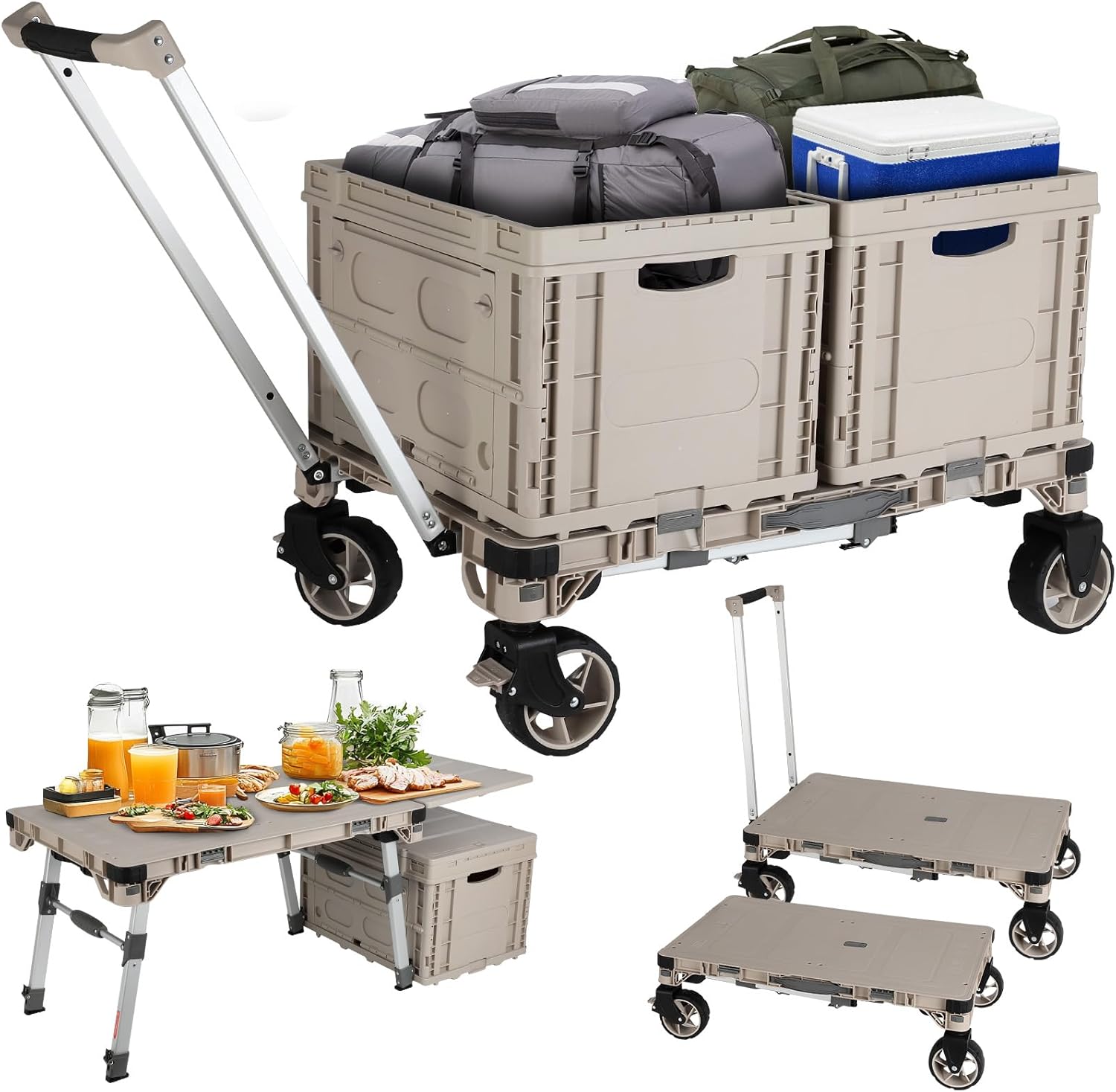 Foldable Camping Table Cart,3-in-1 Convertible Utility Wagon