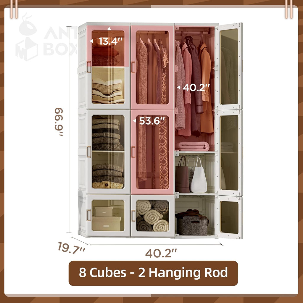 Foldable Wardrobe Closet with Hanging Rods
