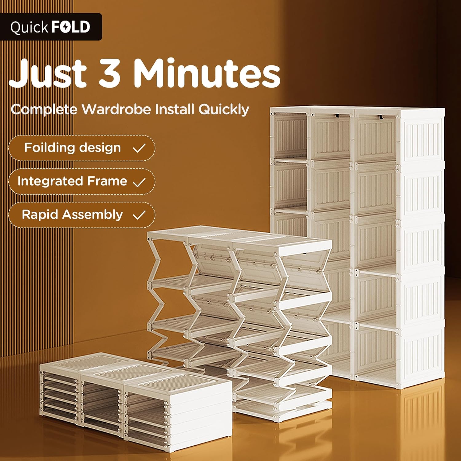 Foldable Wardrobe Closet with Hanging Rods