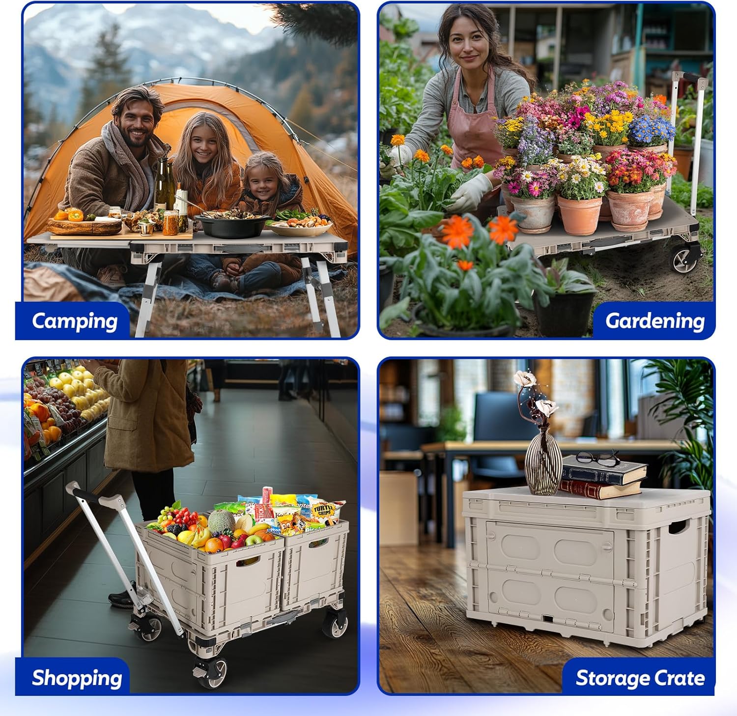 Foldable Camping Table Cart,3-in-1 Convertible Utility Wagon