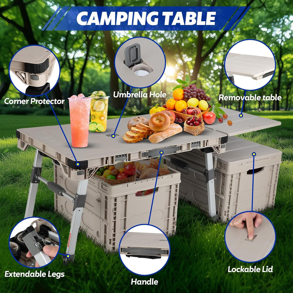 Foldable Camping Table Cart,3-in-1 Convertible Utility Wagon