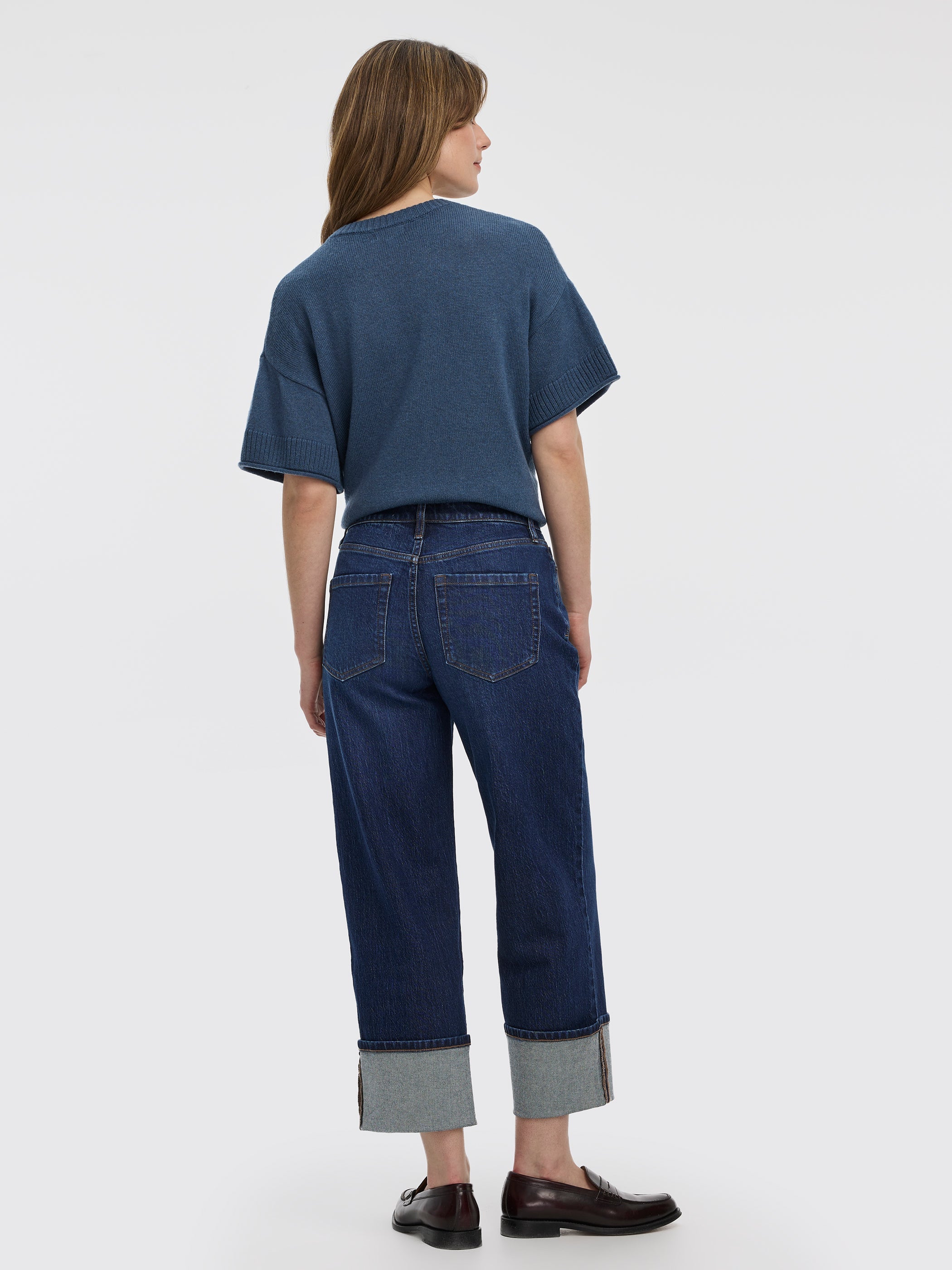 Straight-Leg High-Rise Cropped Jean with Rolled Cuffs