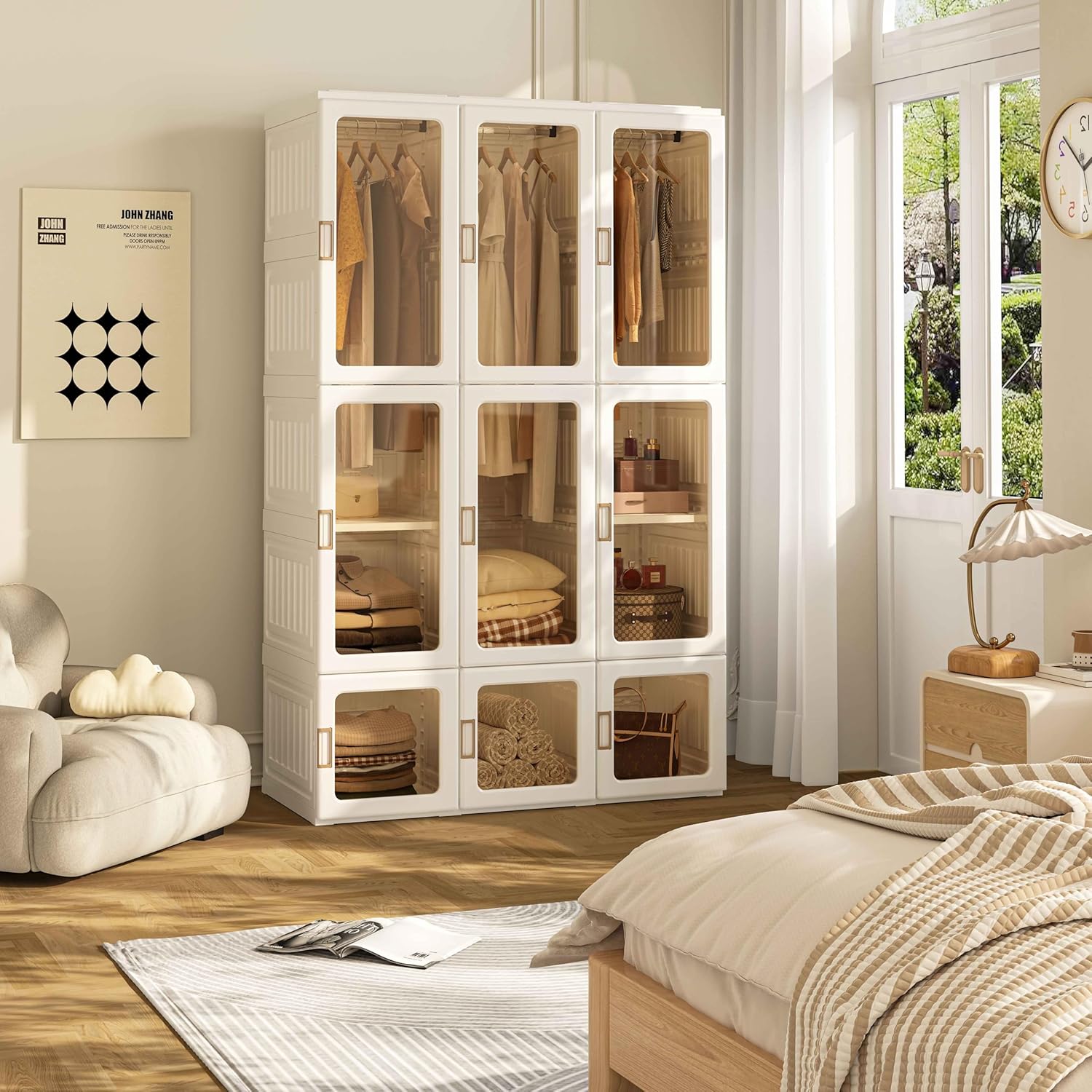 Foldable Wardrobe Closet with Hanging Rods