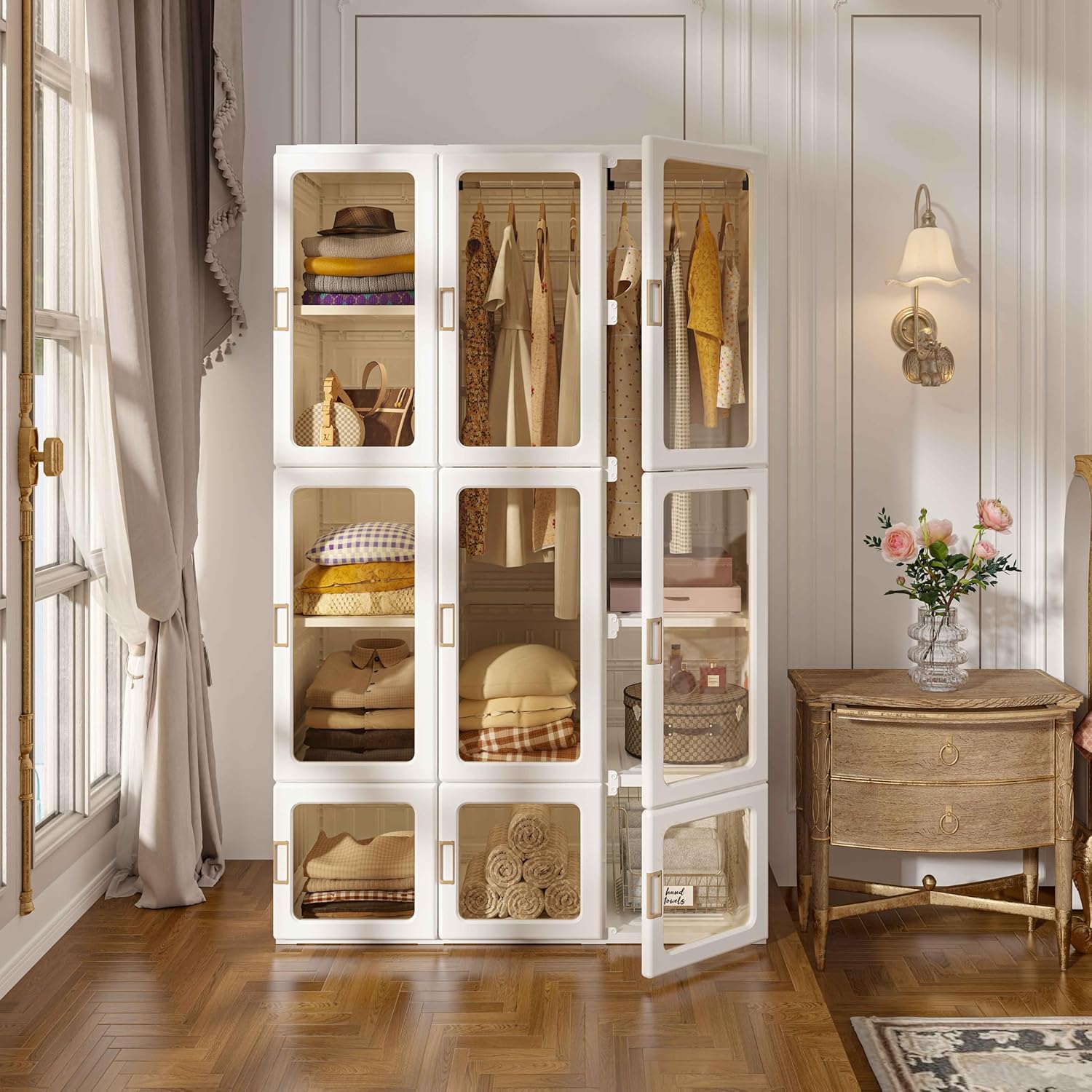 Foldable Wardrobe Closet with Hanging Rods