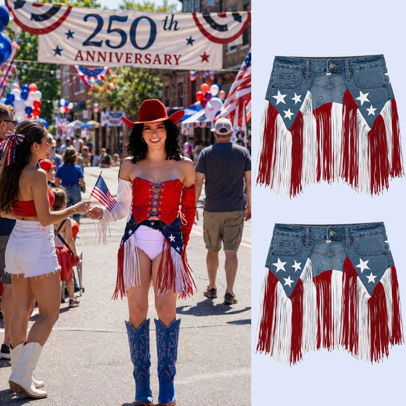 🔥Last Day 50% OFF-USA 250th Anniversary Patriotic Denim Fringe Belt