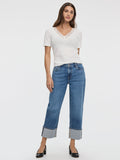 Straight-Leg High-Rise Cropped Jean with Rolled Cuffs