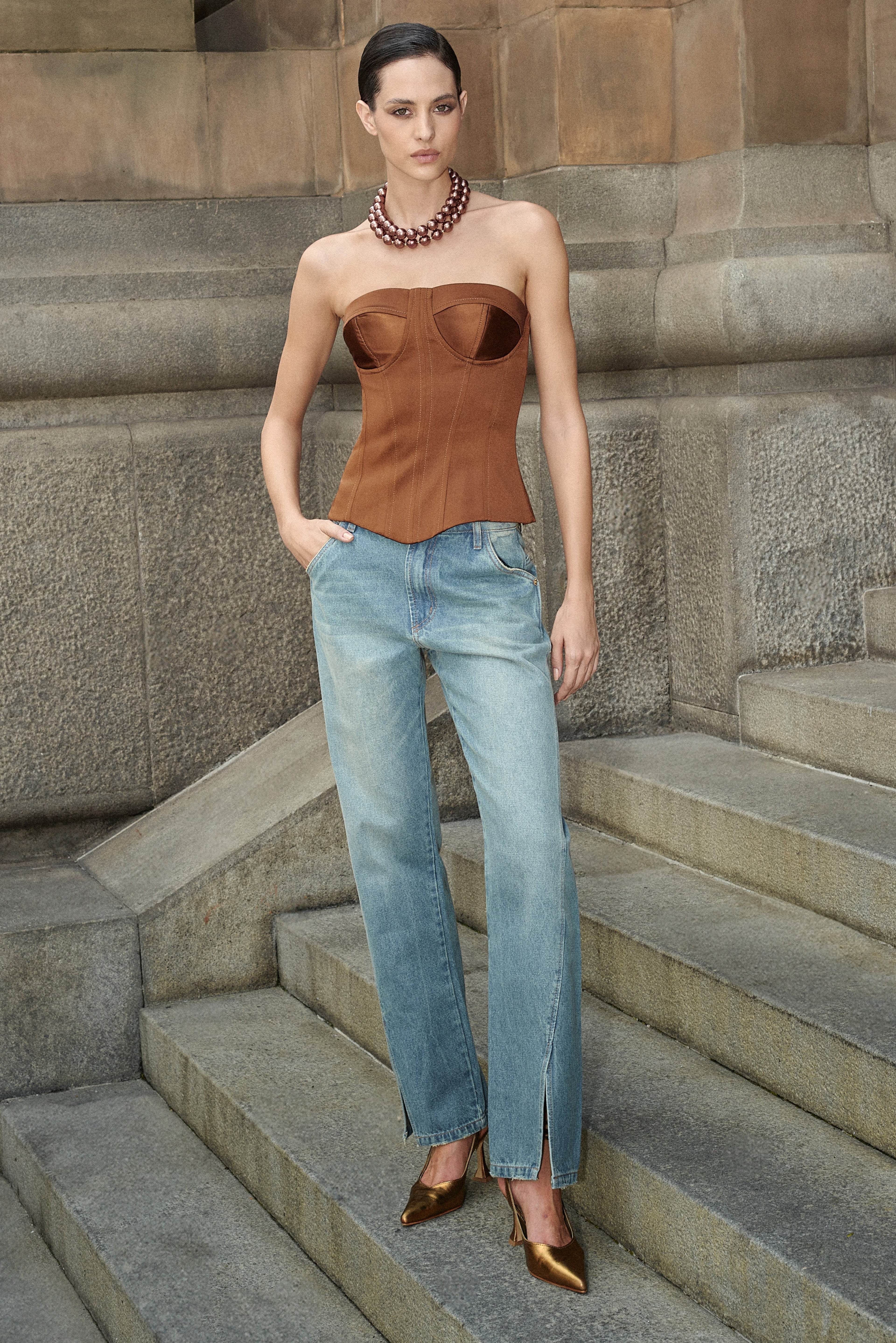 Straight Leg Jeans with Slit