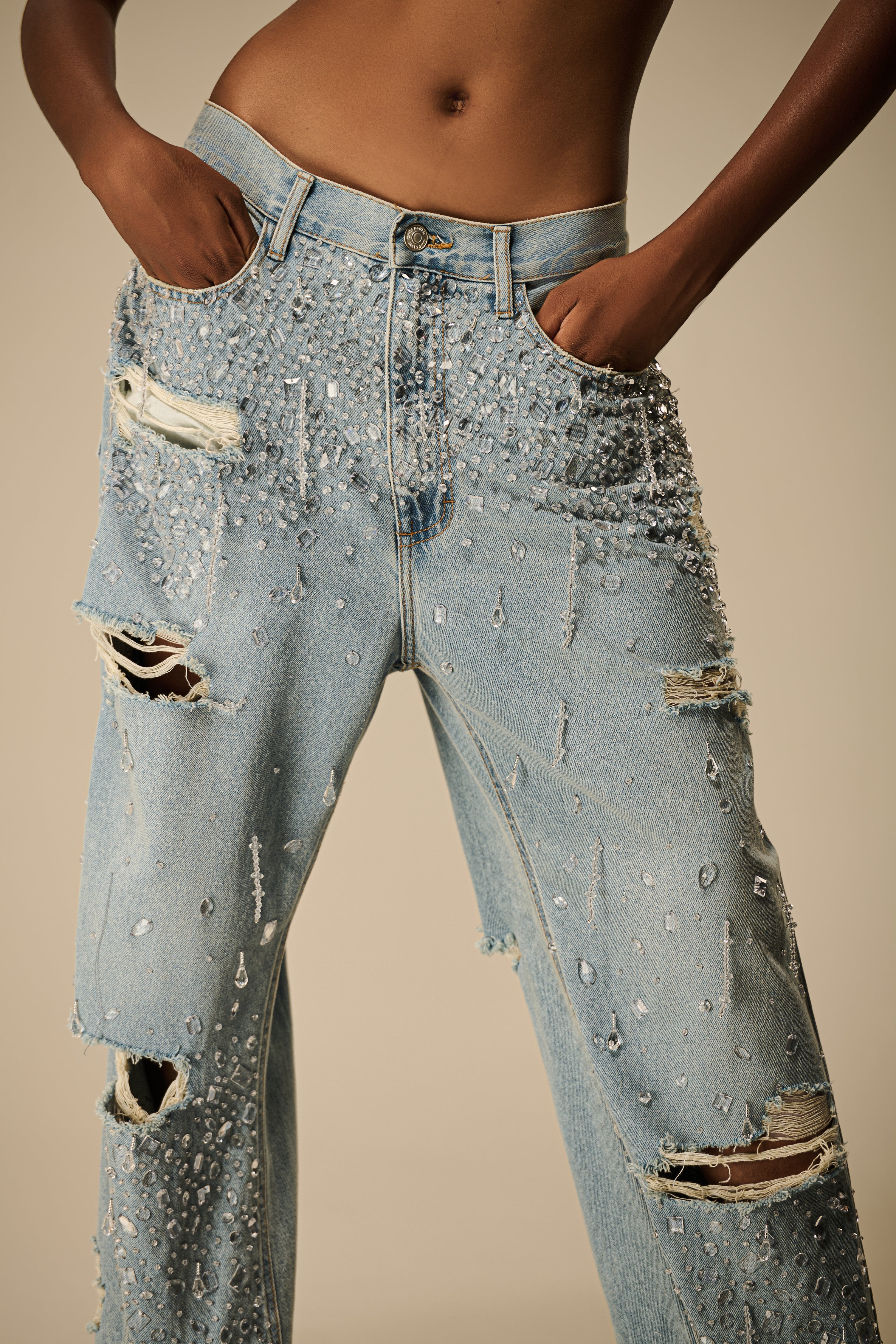 Jeans with Crystal Embroidery