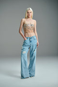 Wide Leg Pants with Ripped Holes